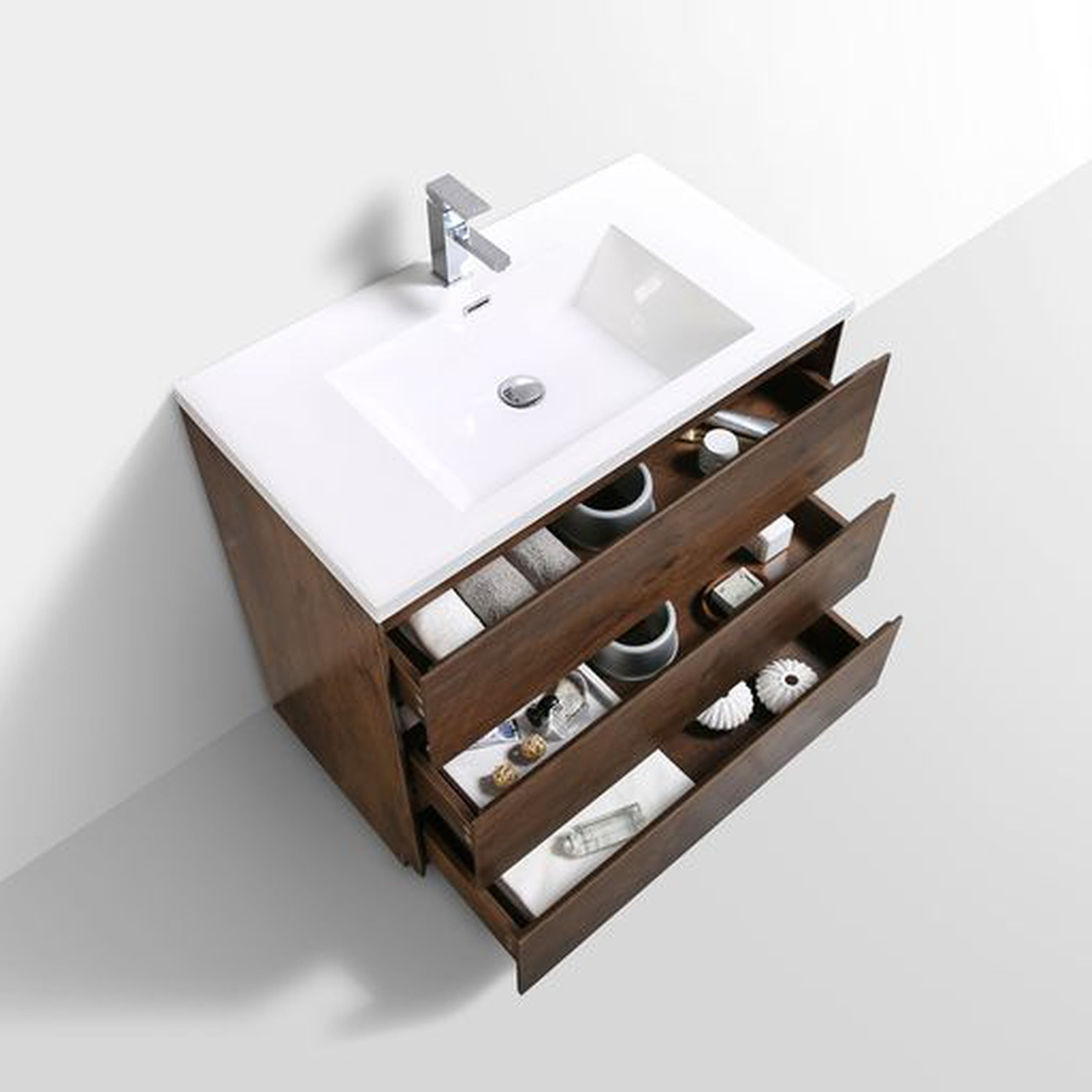 Elysian 36" Rosewood Freestanding Vanity With Single Reinforced White Acrylic Sink