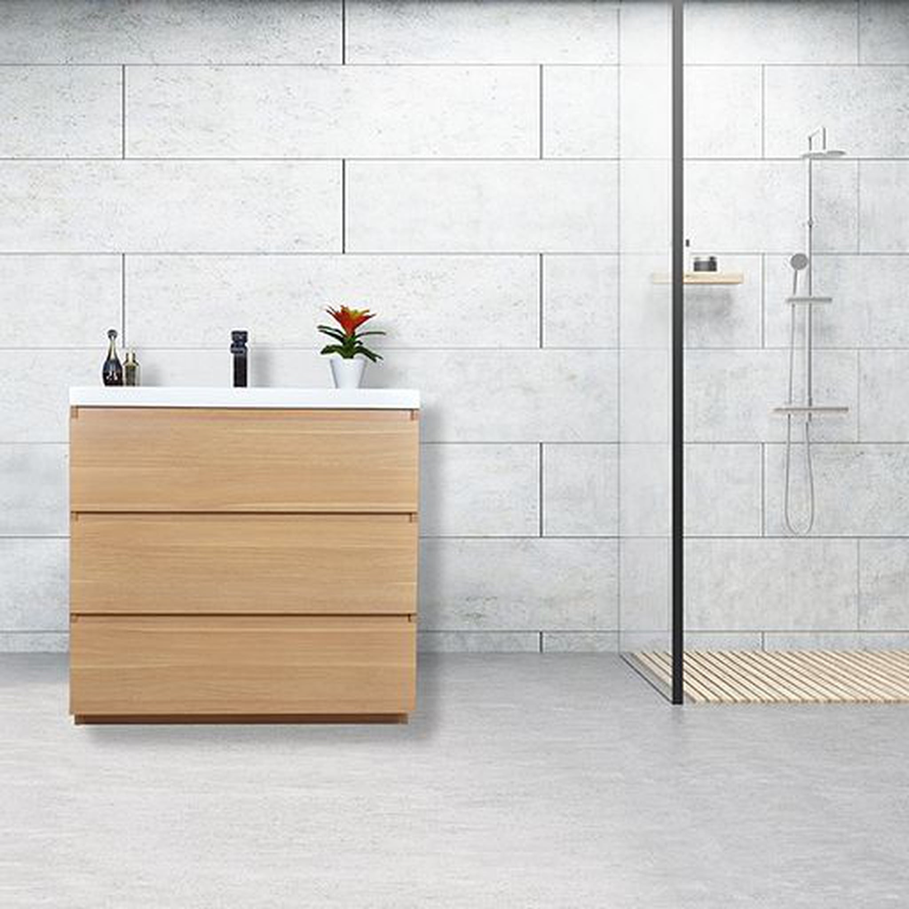 Elysian 36" White Oak Freestanding Vanity With Single Reinforced White Acrylic Sink