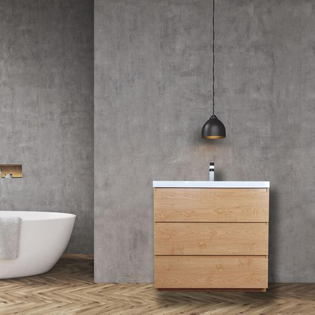 Elysian 36" New England Oak Freestanding Vanity With Single Reinforced White Acrylic Sink