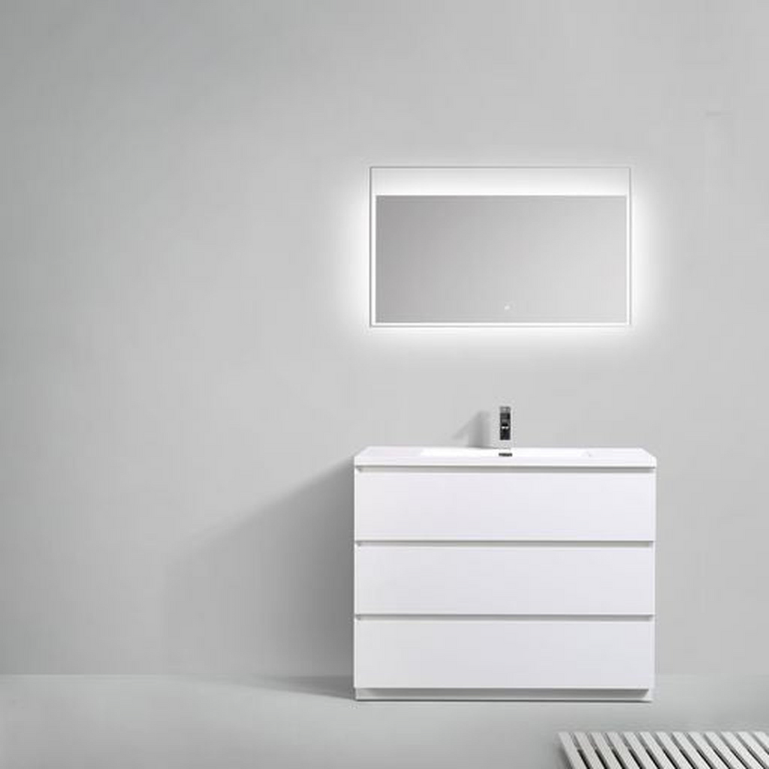 Elysian 42" High Gloss White Freestanding Vanity With Single Reinforced White Acrylic Sink