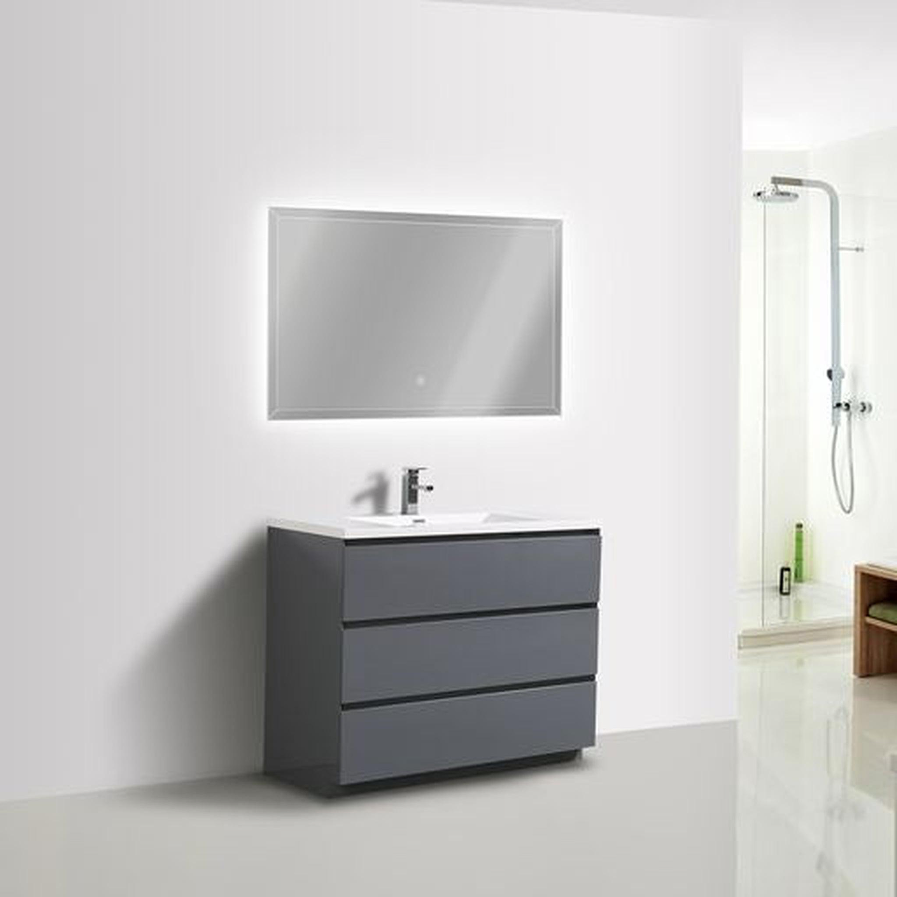 Elysian 42" High Gloss Gray Freestanding Vanity With Single Reinforced White Acrylic Sink