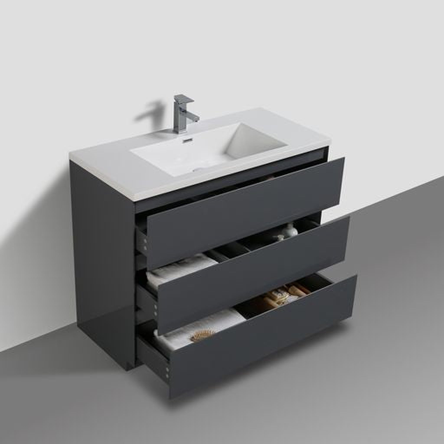 Elysian 42" High Gloss Gray Freestanding Vanity With Single Reinforced White Acrylic Sink