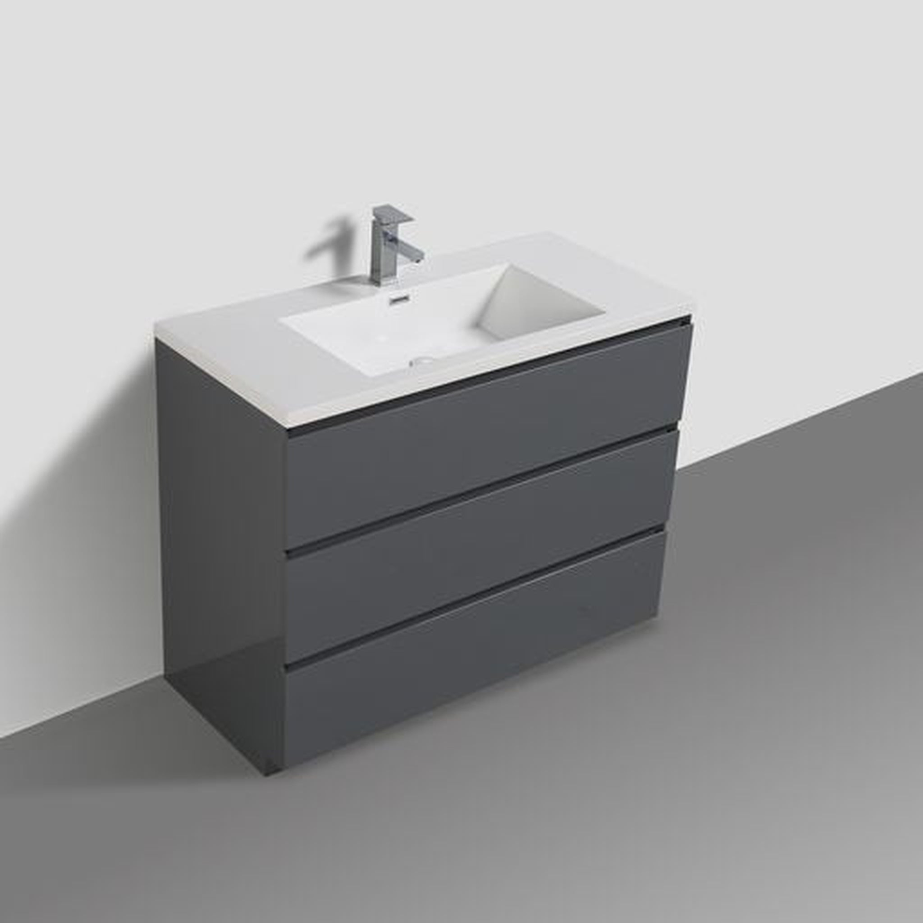Elysian 42" High Gloss Gray Freestanding Vanity With Single Reinforced White Acrylic Sink