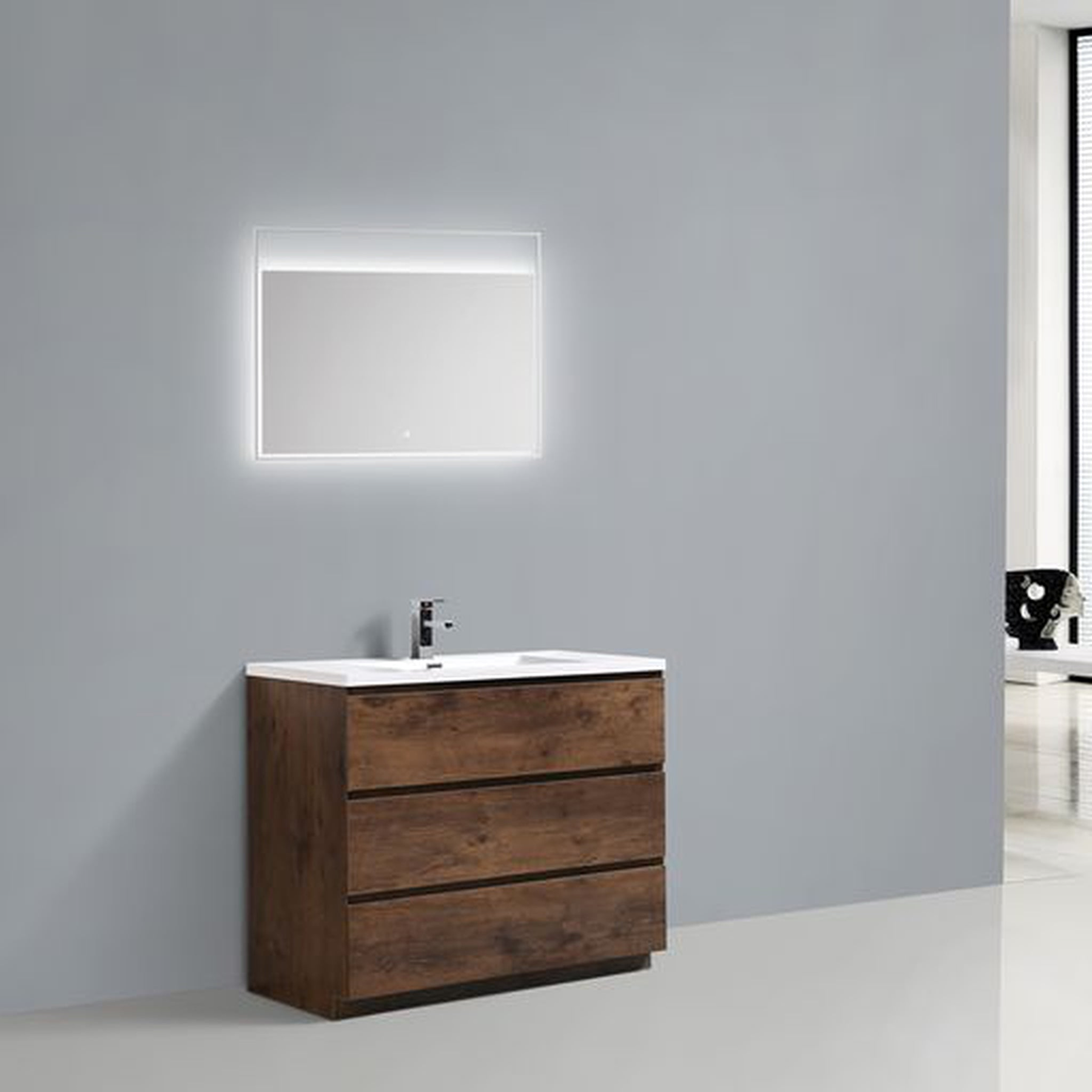 Elysian 42" Rosewood Freestanding Vanity With Single Reinforced White Acrylic Sink