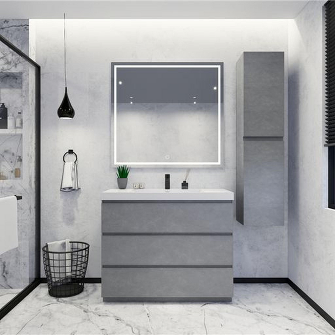 Elysian 42" Cement Gray Freestanding Vanity With Single Reinforced White Acrylic Sink