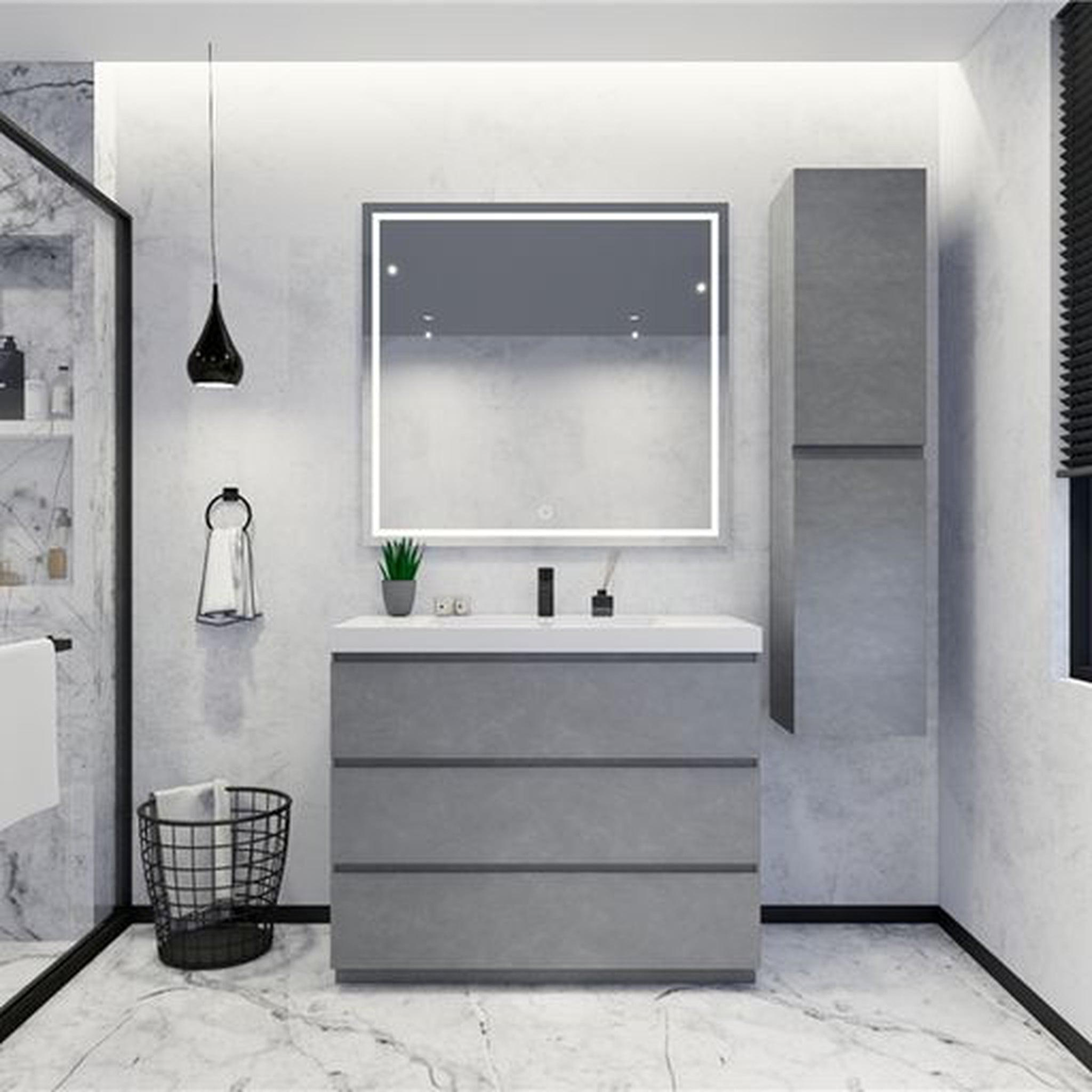 Elysian 42" Cement Gray Freestanding Vanity With Single Reinforced White Acrylic Sink
