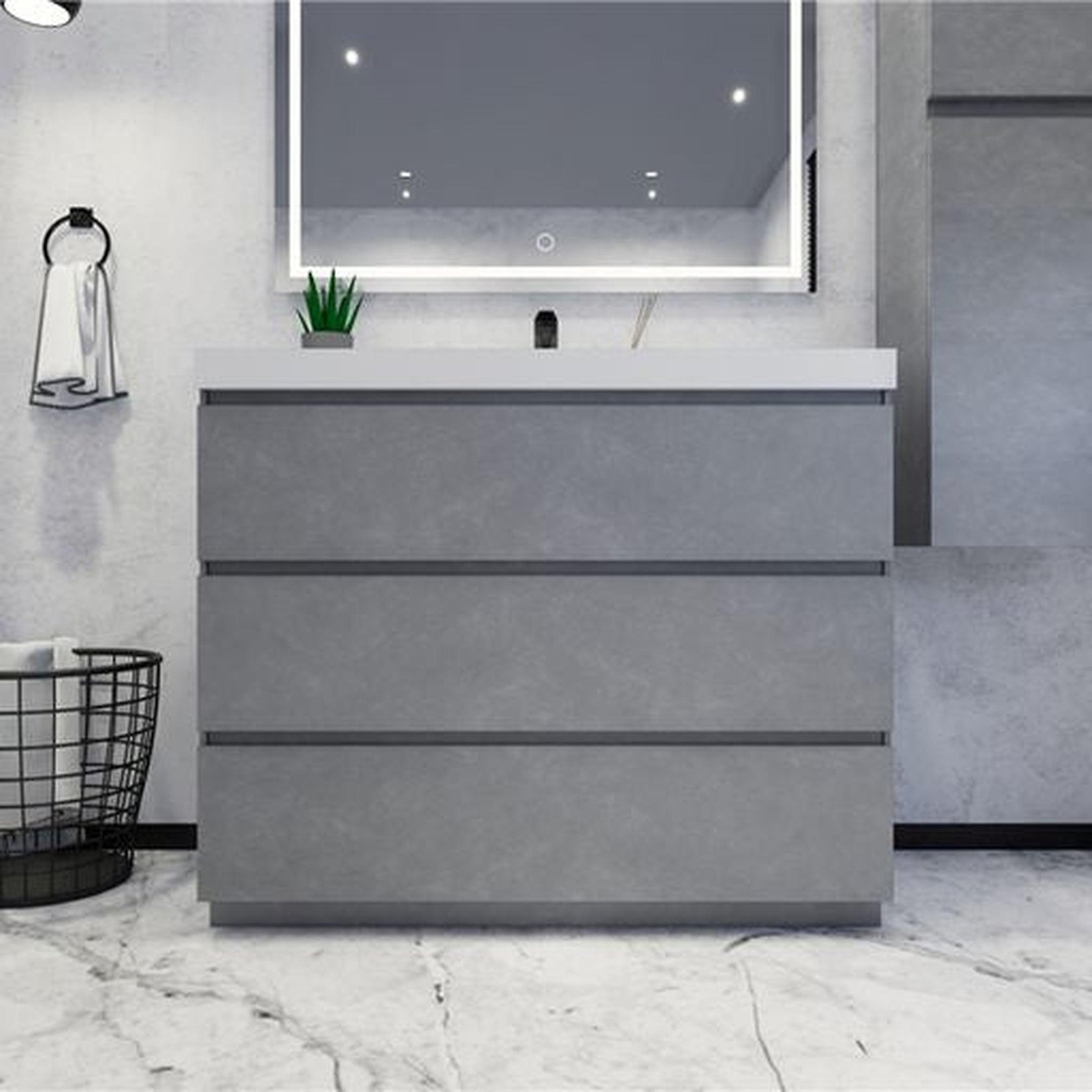 Elysian 42" Cement Gray Freestanding Vanity With Single Reinforced White Acrylic Sink
