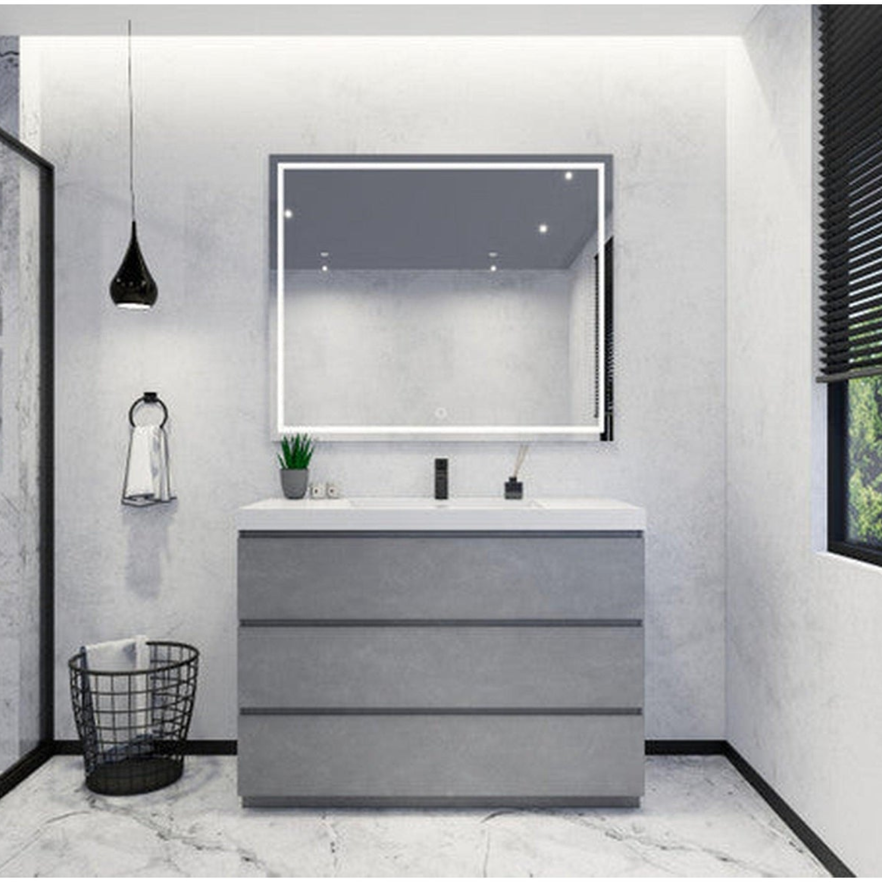 Elysian 42" Cement Gray Freestanding Vanity With Single Reinforced White Acrylic Sink