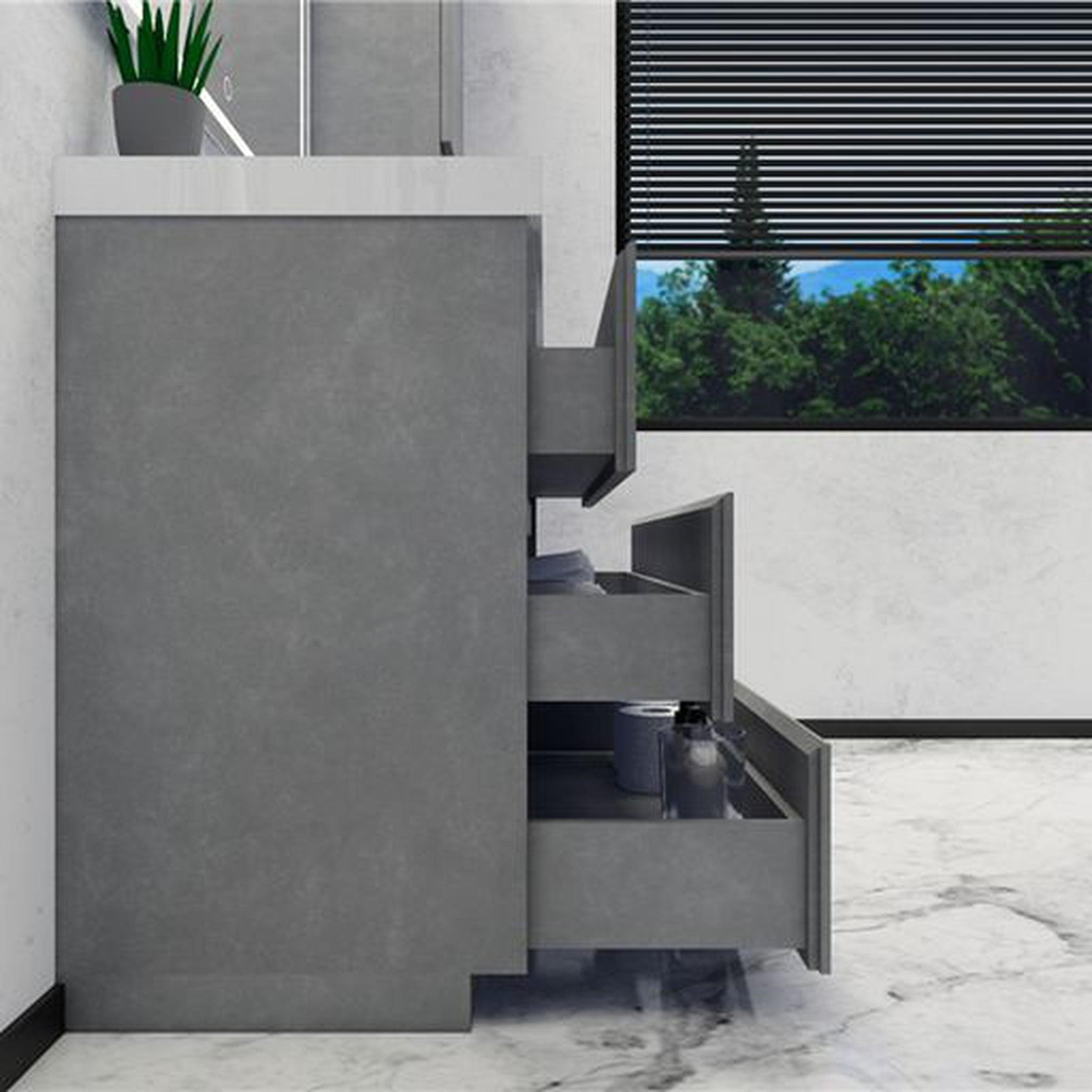 Elysian 42" Cement Gray Freestanding Vanity With Single Reinforced White Acrylic Sink