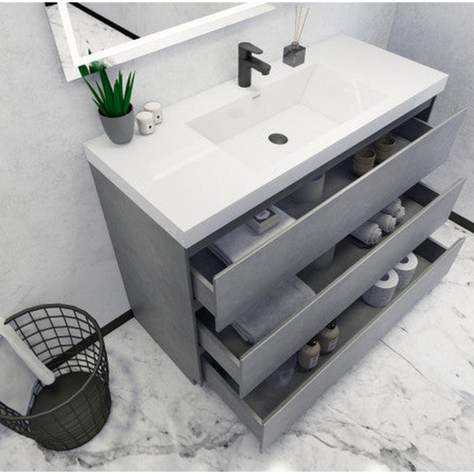 Elysian 42" Cement Gray Freestanding Vanity With Single Reinforced White Acrylic Sink