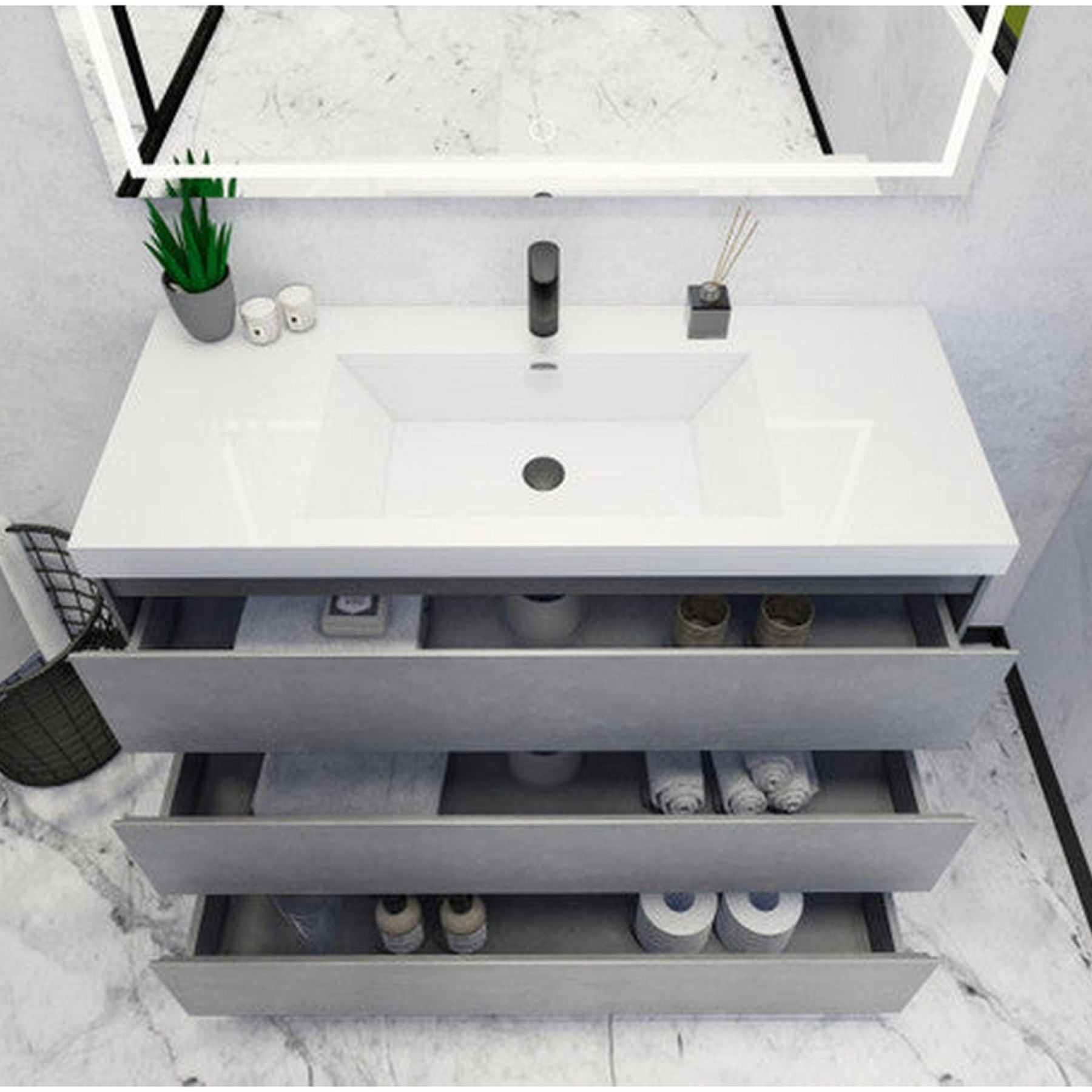 Elysian 42" Cement Gray Freestanding Vanity With Single Reinforced White Acrylic Sink