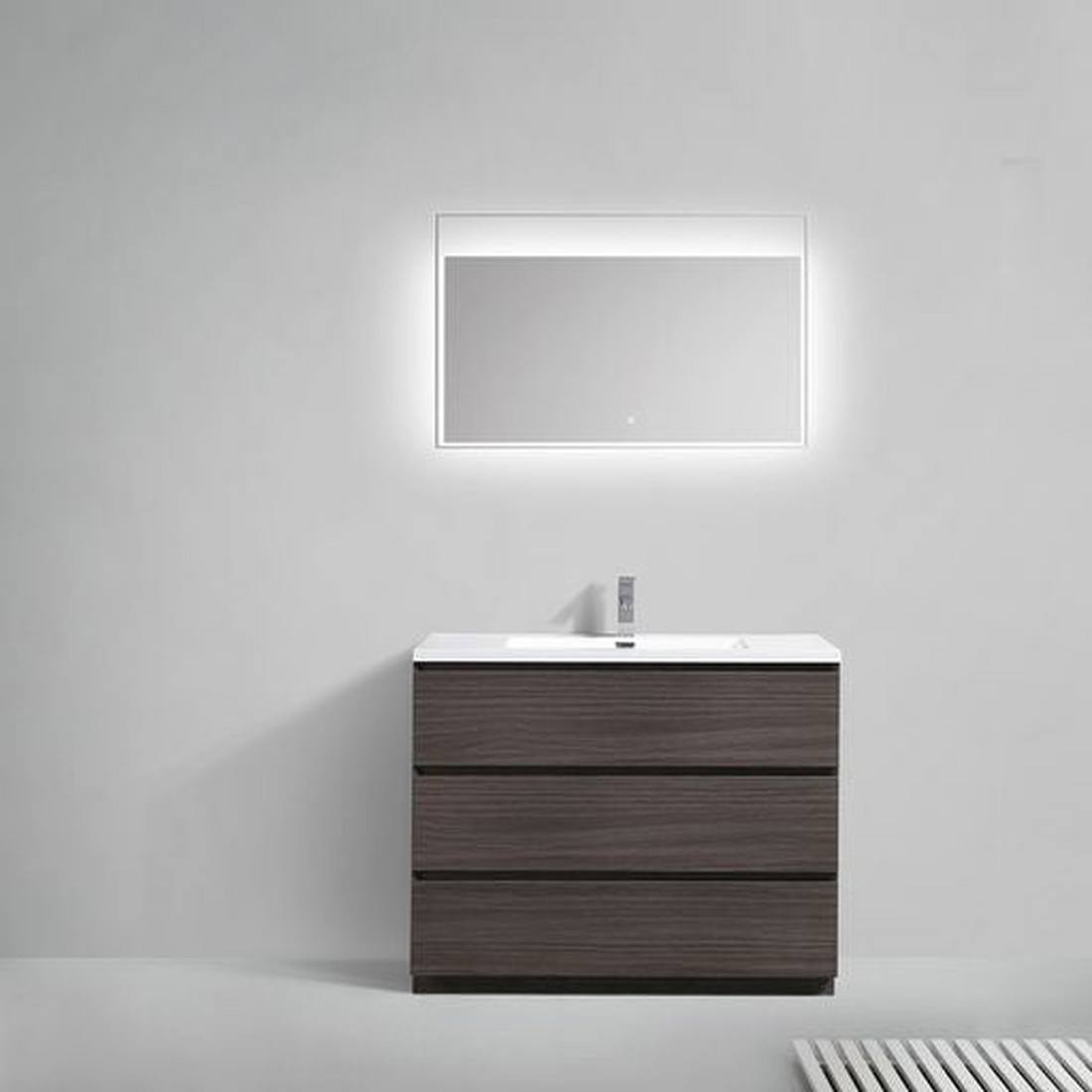 Elysian 42" Dark Gray Oak Freestanding Vanity With Single Reinforced White Acrylic Sink