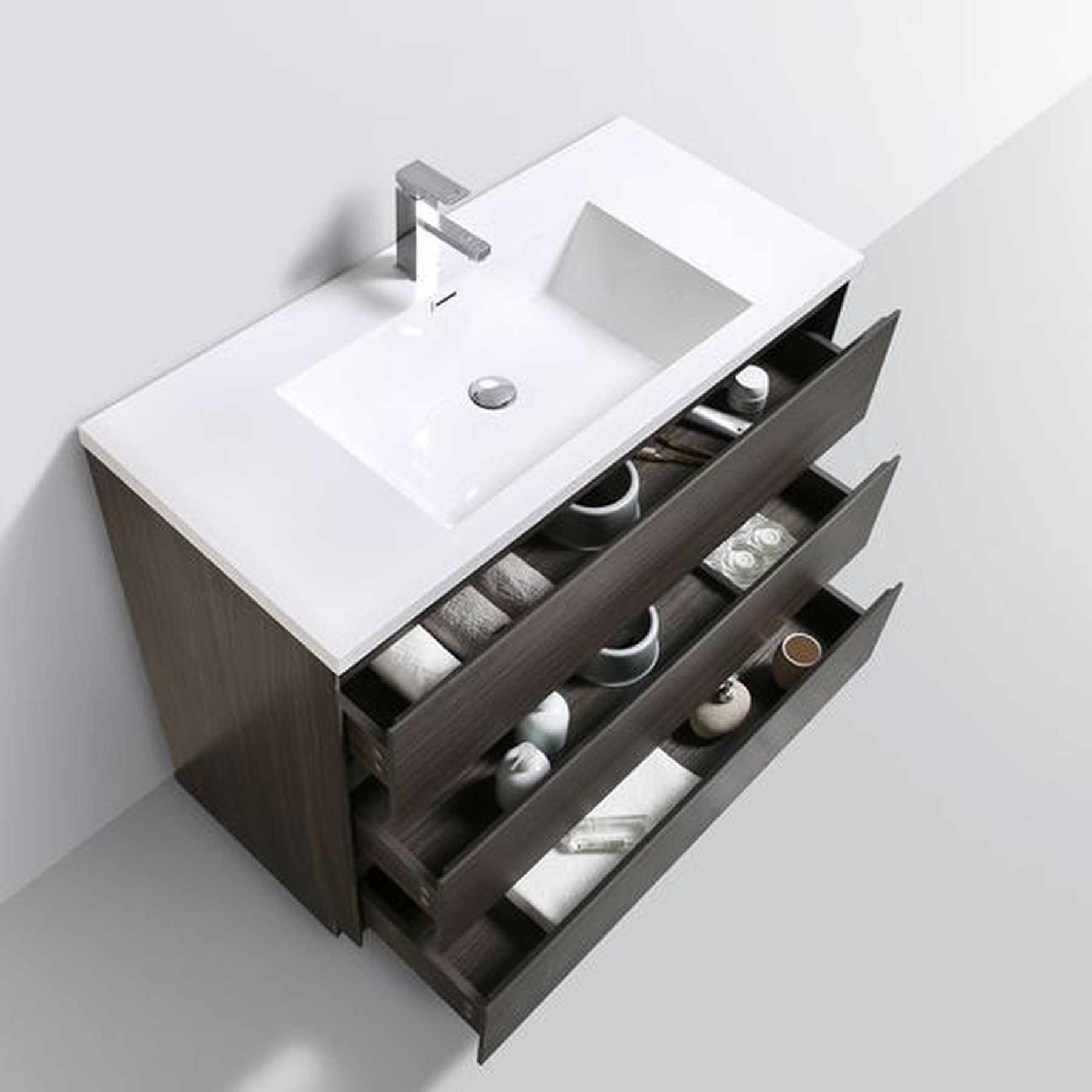 Elysian 42" Dark Gray Oak Freestanding Vanity With Single Reinforced White Acrylic Sink