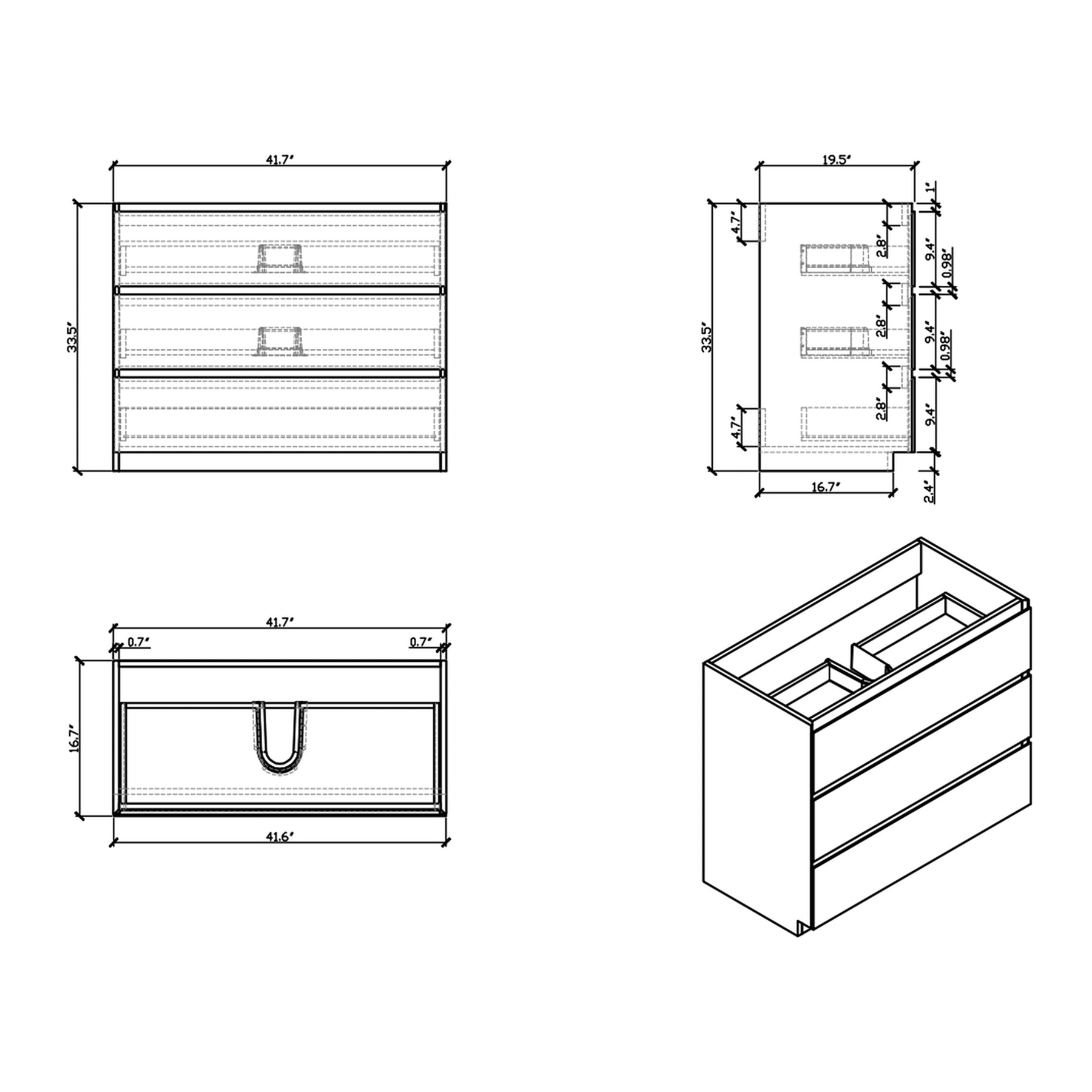 Elysian 42" Dark Gray Oak Freestanding Vanity With Single Reinforced White Acrylic Sink