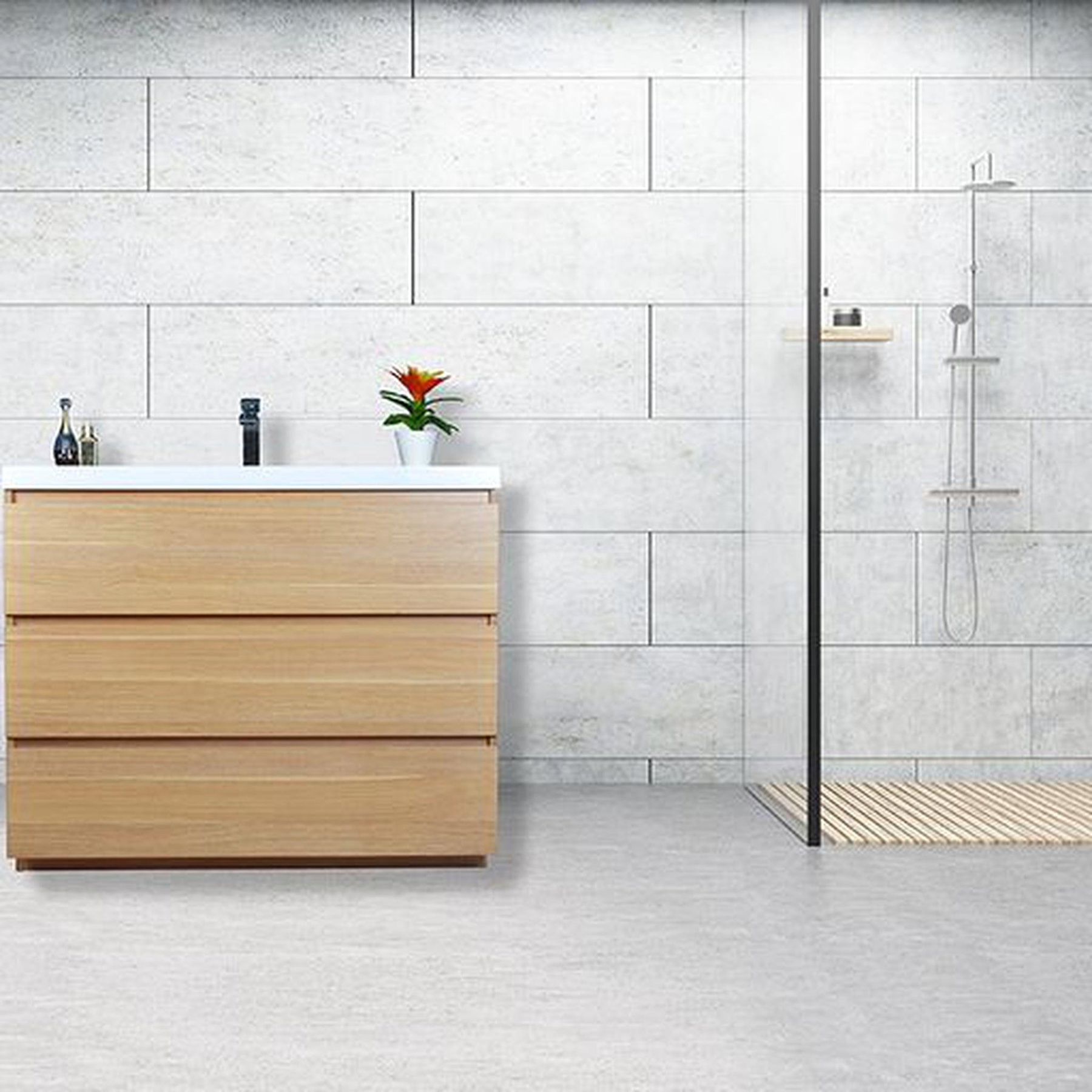 Elysian 42" White Oak Freestanding Vanity With Single Reinforced White Acrylic Sink