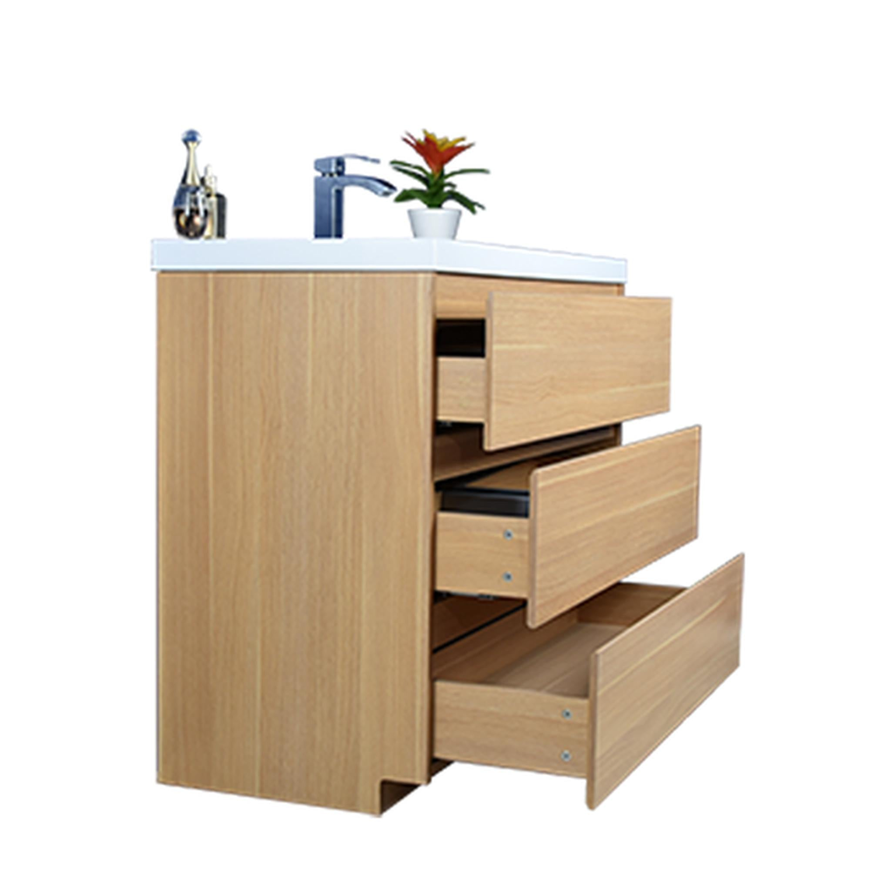 Elysian 42" White Oak Freestanding Vanity With Single Reinforced White Acrylic Sink