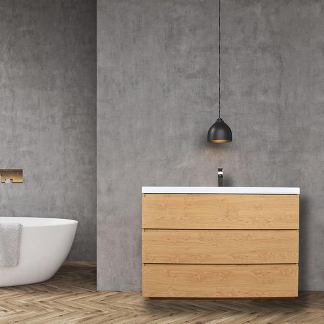 Elysian 42" New England Oak Freestanding Vanity With Single Reinforced White Acrylic Sink