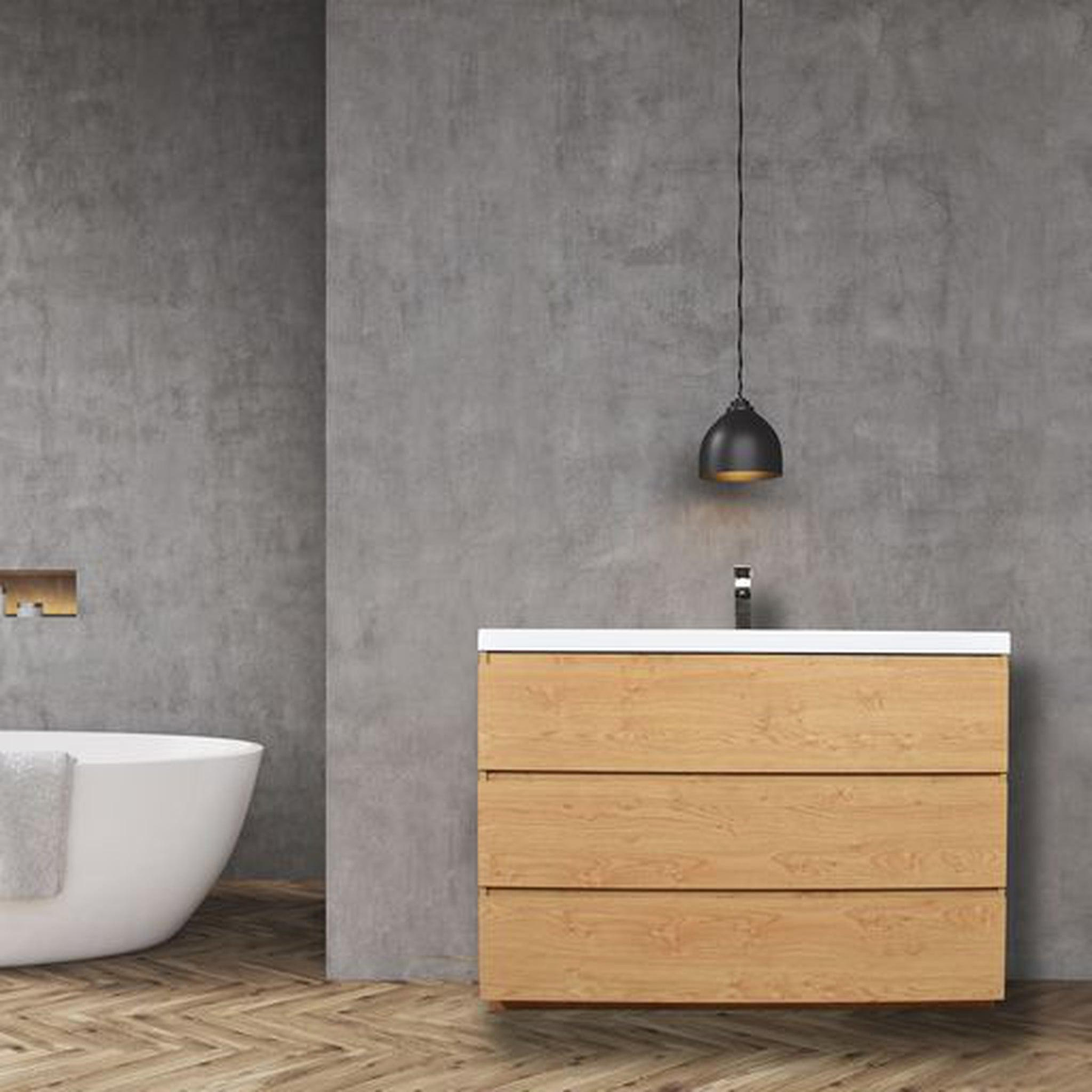 Elysian 42" New England Oak Freestanding Vanity With Single Reinforced White Acrylic Sink