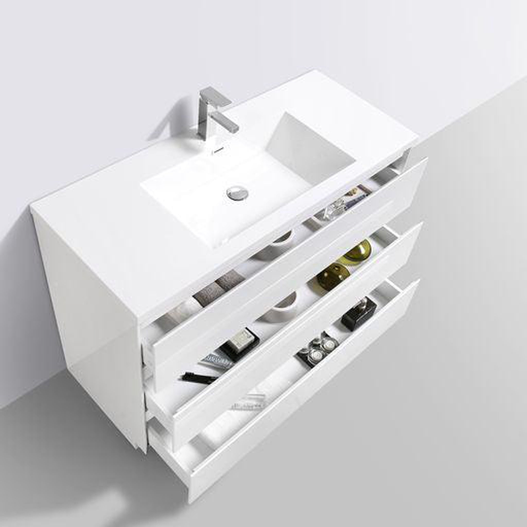 Elysian 48" High Gloss White Freestanding Vanity With Single Reinforced White Acrylic Sink