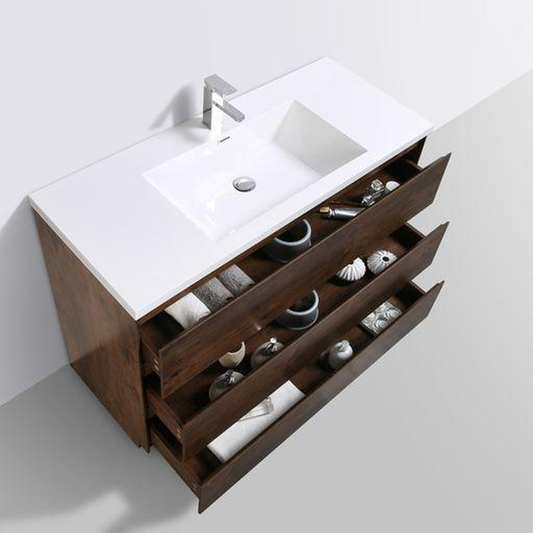 Elysian 48" Rosewood Freestanding Vanity With Single Reinforced White Acrylic Sink