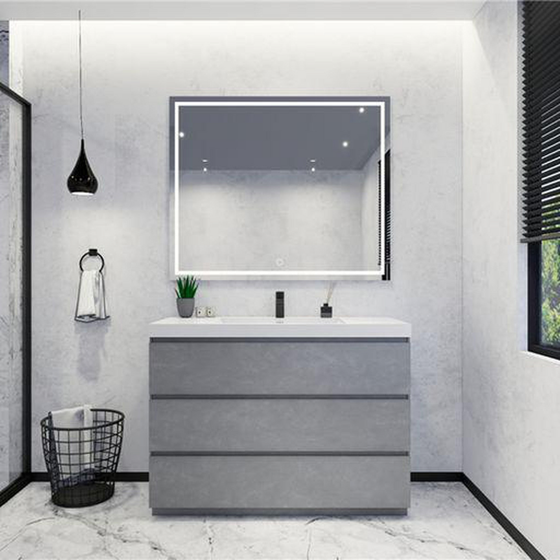 Elysian 48" Cement Gray Freestanding Vanity With Single Reinforced White Acrylic Sink