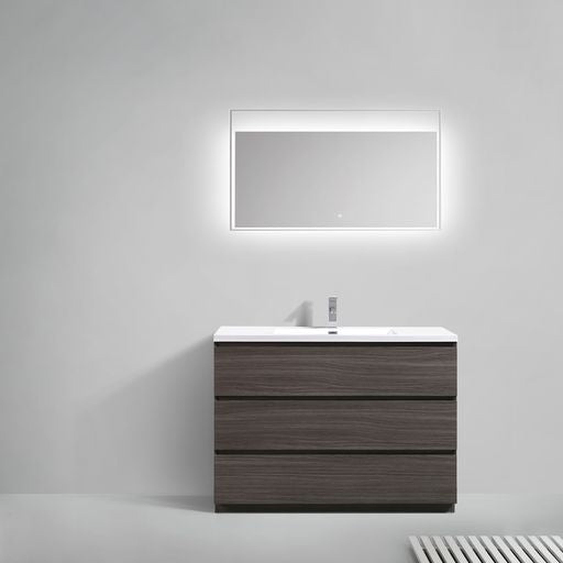 Elysian 48" Dark Gray Oak Freestanding Vanity With Single Reinforced White Acrylic Sink