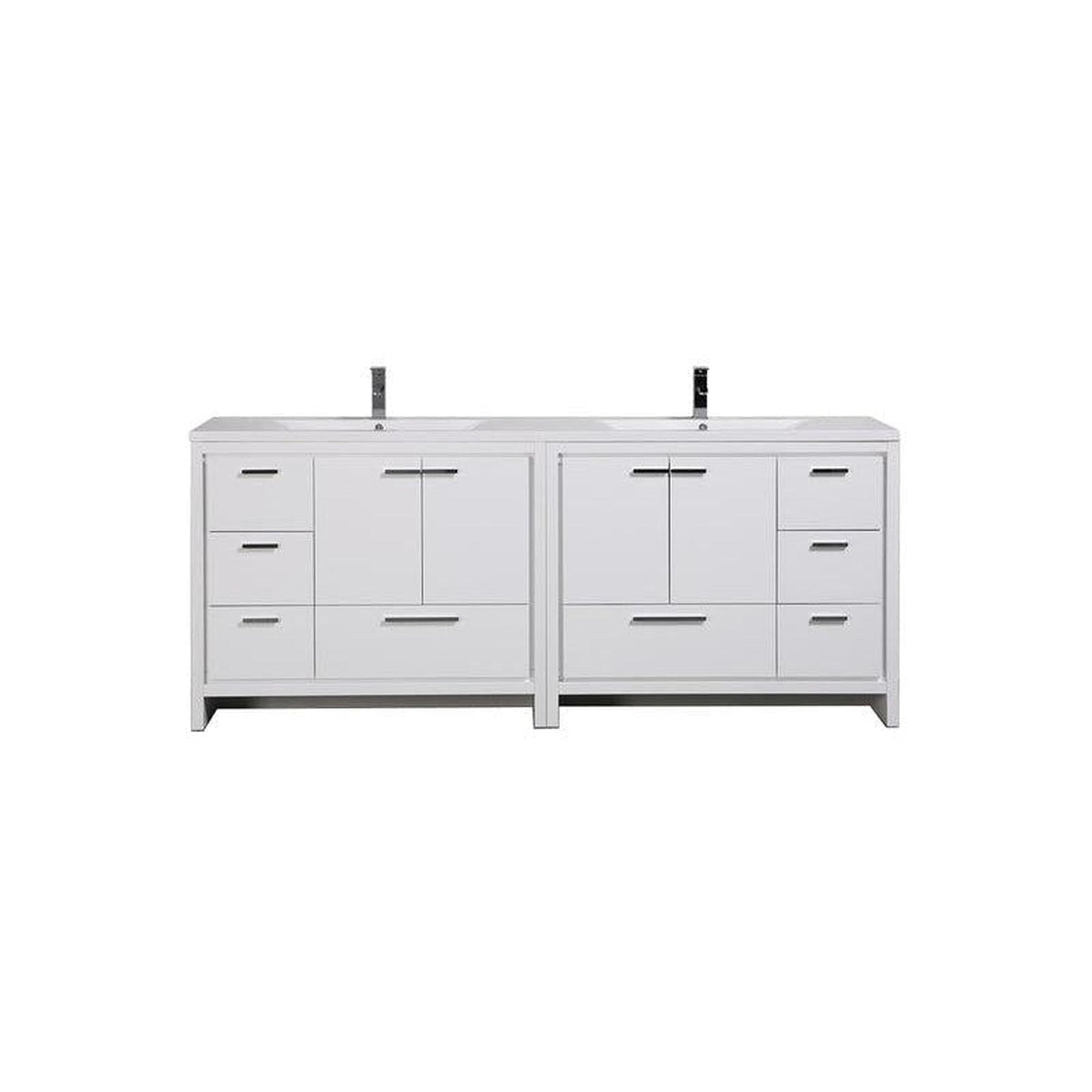 Amara 84" High Gloss White Freestanding Vanity With Double Reinforced White Acrylic Sinks