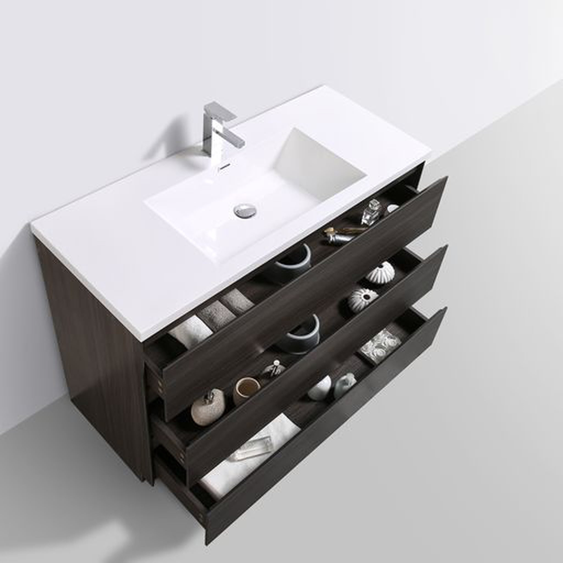 Elysian 48" Dark Gray Oak Freestanding Vanity With Single Reinforced White Acrylic Sink