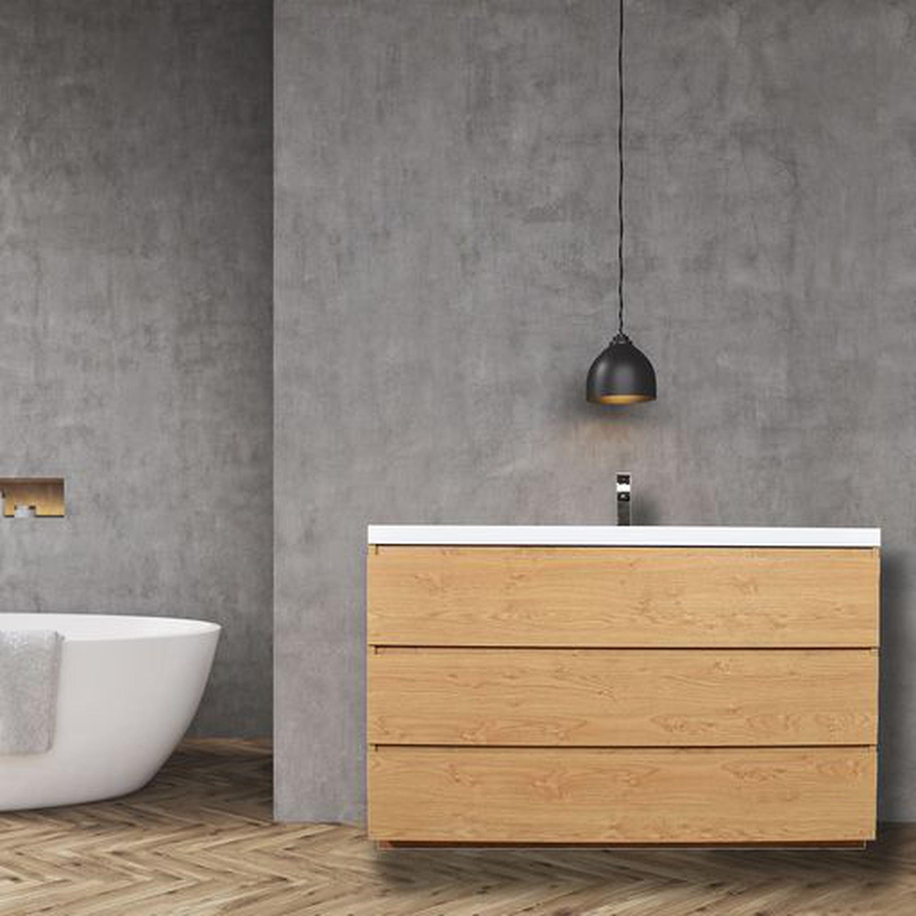 Elysian 48" New England Oak Freestanding Vanity With Single Reinforced White Acrylic Sink