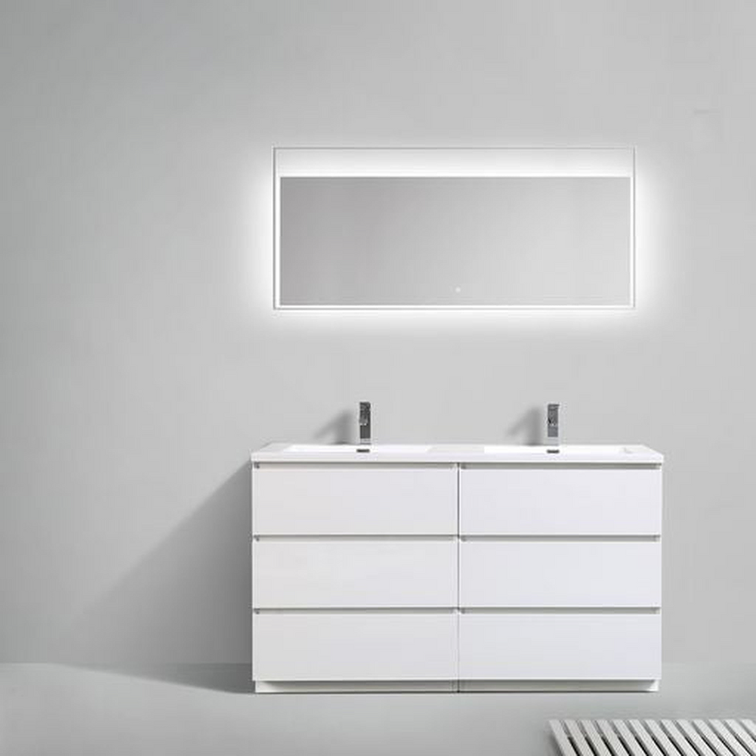 Elysian 60" High Gloss White Freestanding Vanity With Double Reinforced White Acrylic Sinks