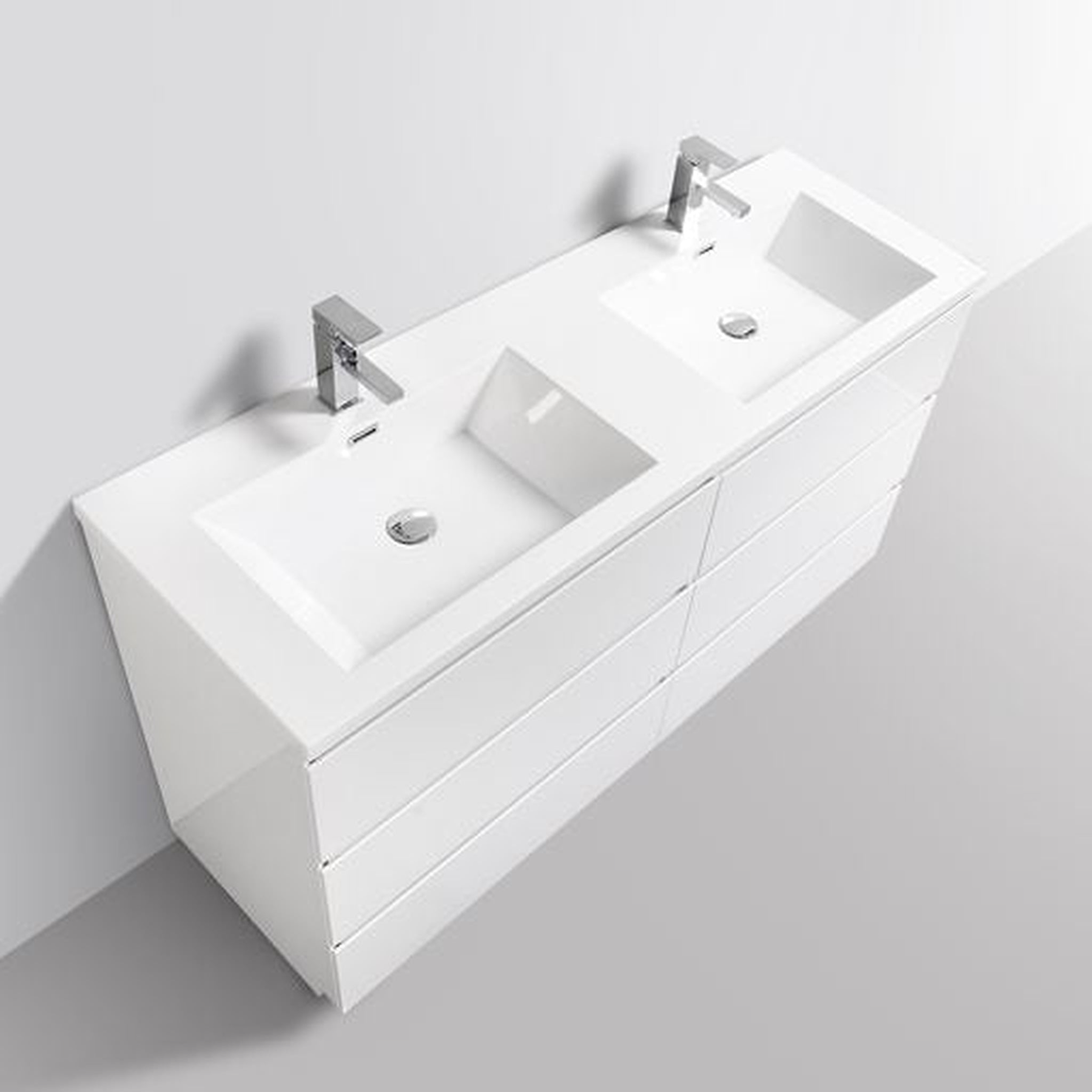 Elysian 60" High Gloss White Freestanding Vanity With Double Reinforced White Acrylic Sinks
