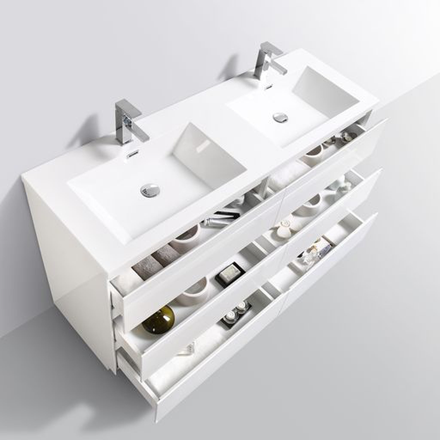 Elysian 60" High Gloss White Freestanding Vanity With Double Reinforced White Acrylic Sinks