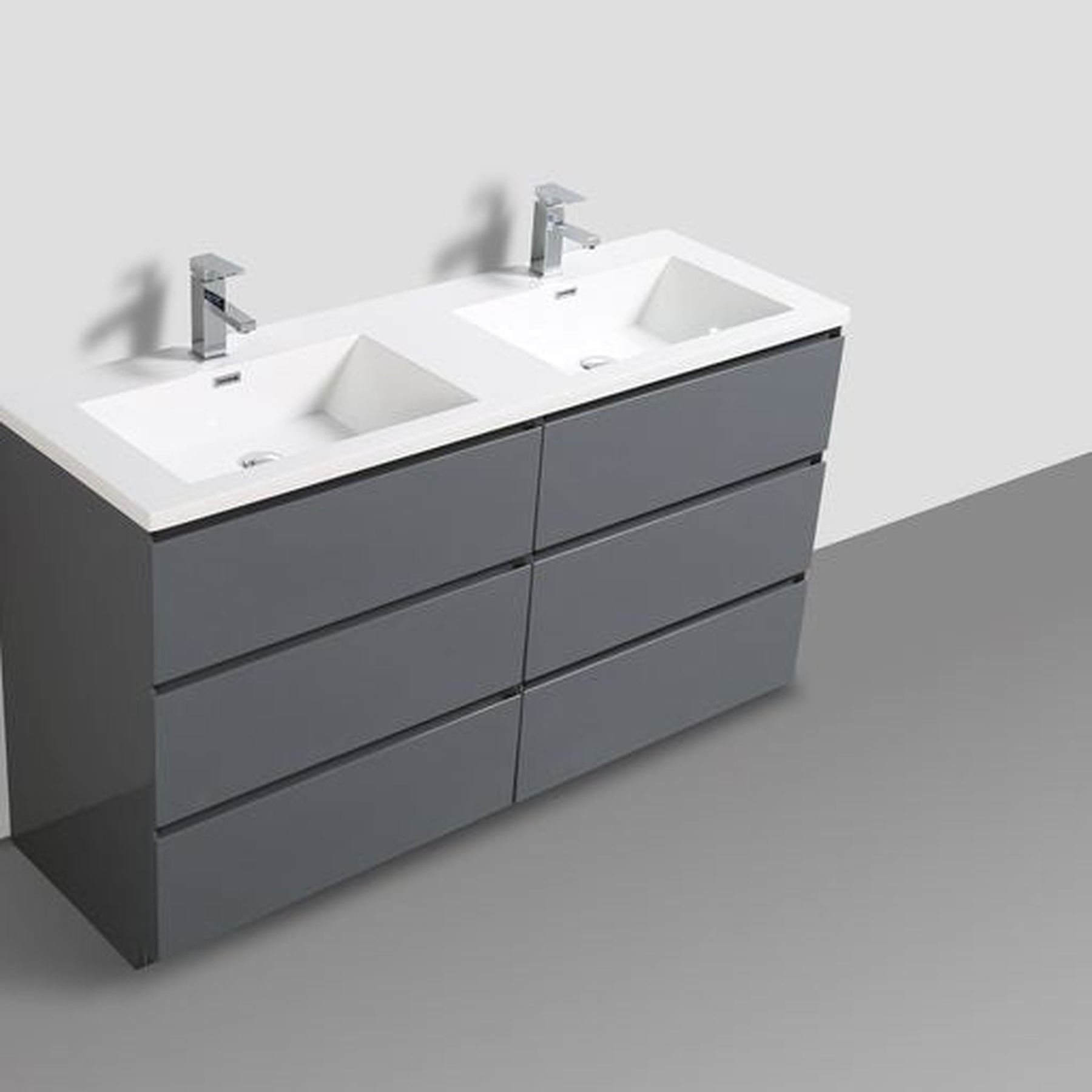 Elysian 60" High Gloss Gray Freestanding Vanity With Double Reinforced White Acrylic Sinks