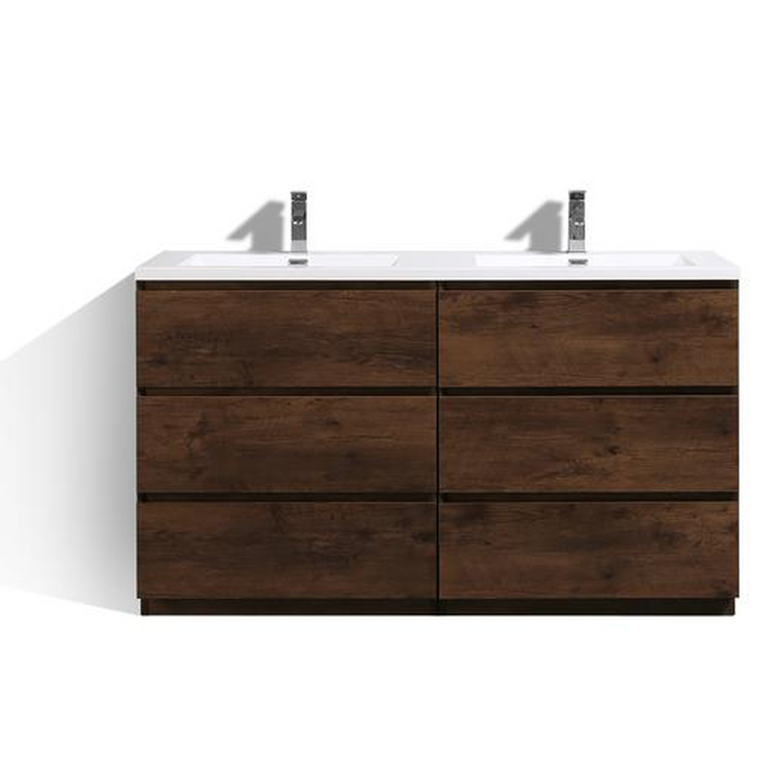 Elysian 60" Rosewood Freestanding Vanity With Double Reinforced White Acrylic Sinks