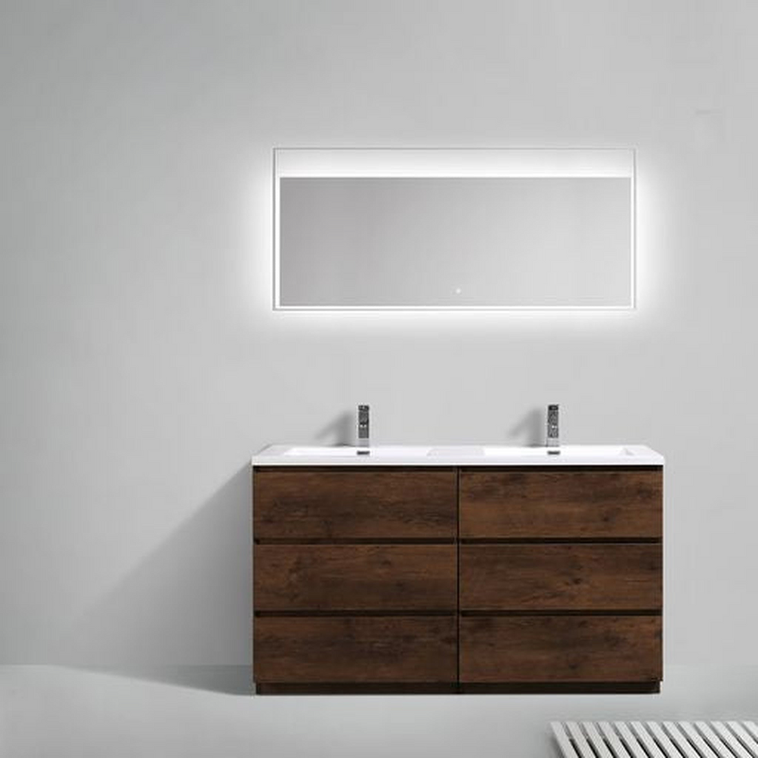 Elysian 60" Rosewood Freestanding Vanity With Double Reinforced White Acrylic Sinks