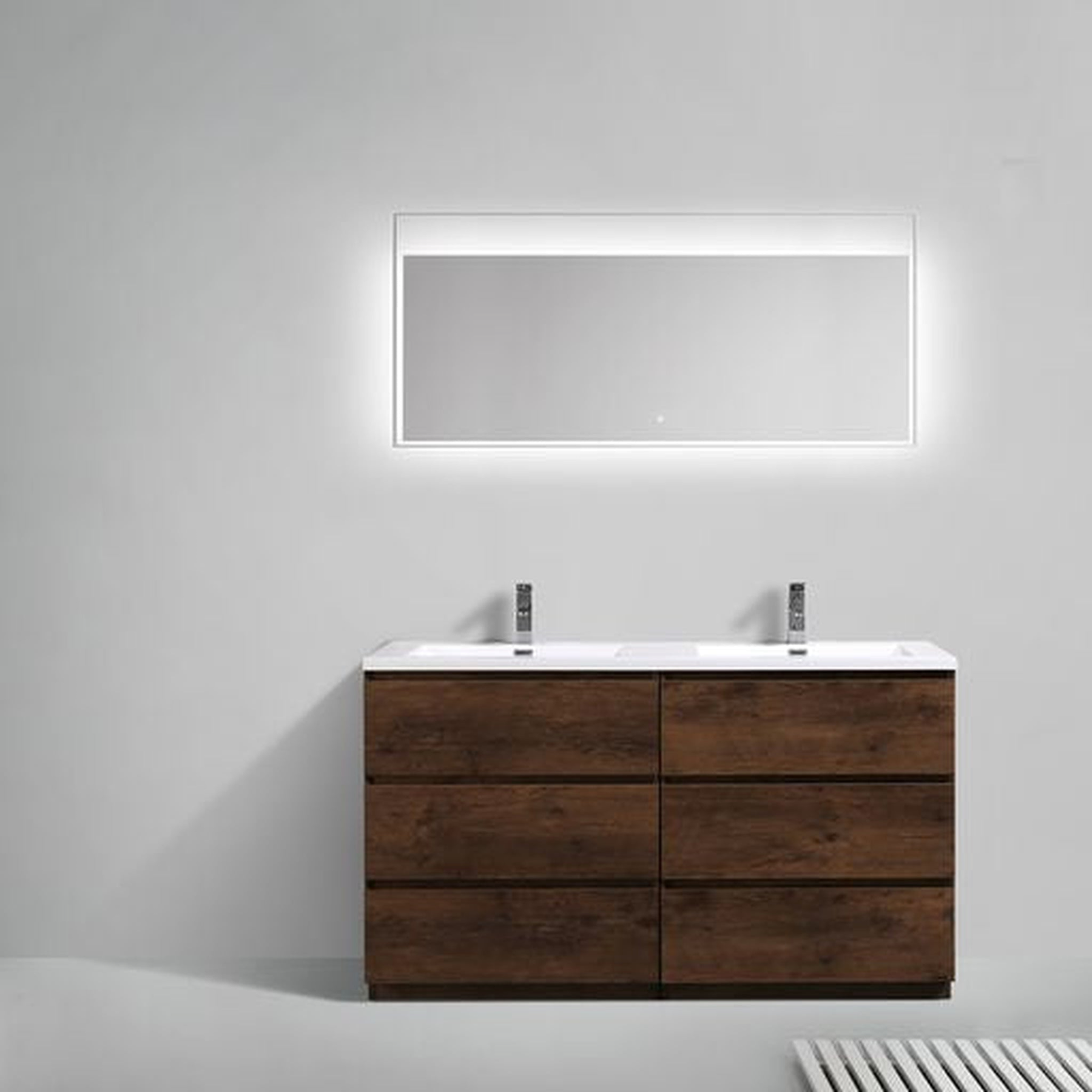 Elysian 60" Rosewood Freestanding Vanity With Double Reinforced White Acrylic Sinks