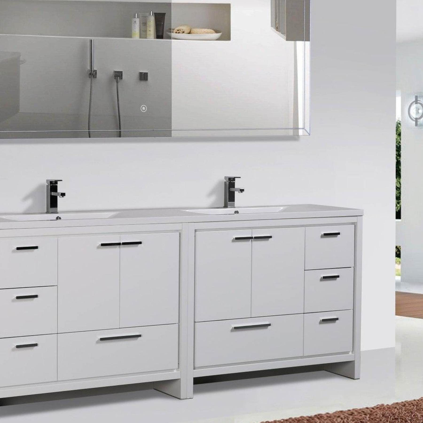 Amara 84" High Gloss White Freestanding Vanity With Double Reinforced White Acrylic Sinks