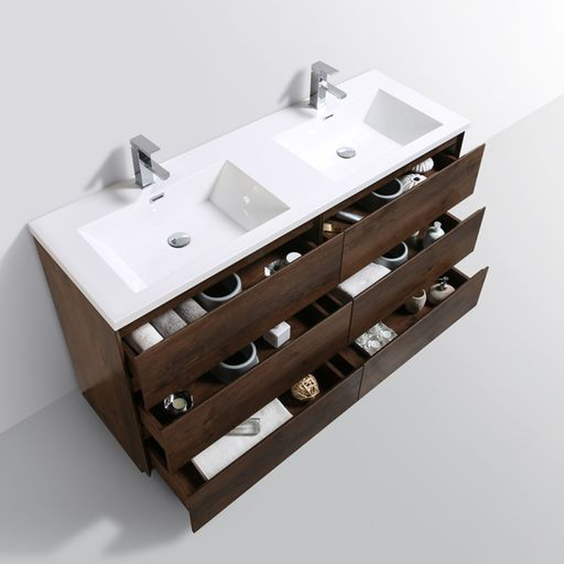 Elysian 60" Rosewood Freestanding Vanity With Double Reinforced White Acrylic Sinks