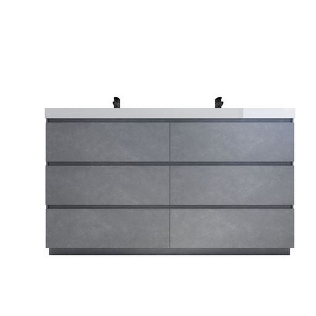 Elysian 60" Cement Gray Freestanding Vanity With Double Reinforced White Acrylic Sinks