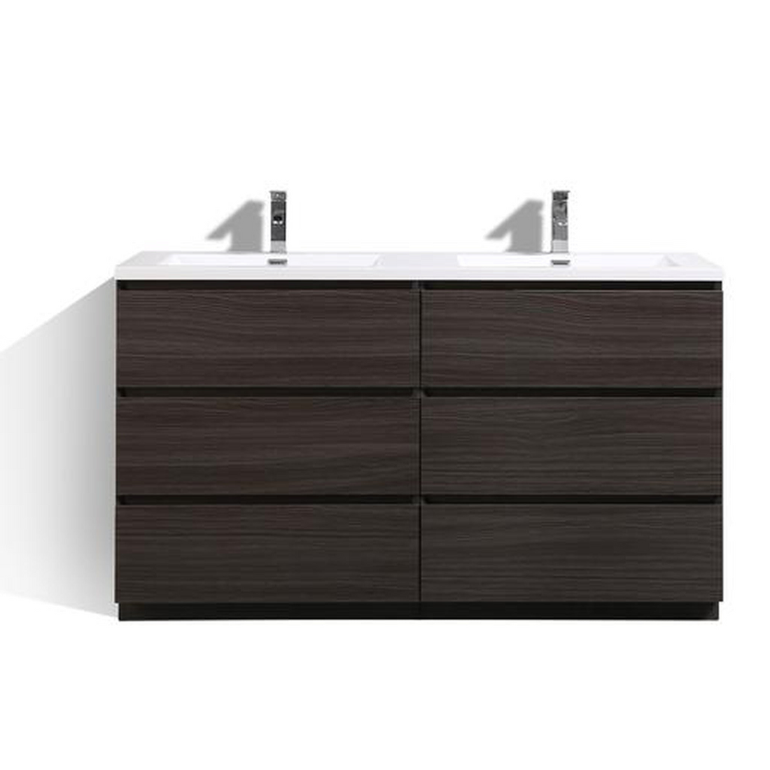 Elysian 60" Dark Gray Oak Freestanding Vanity With Double Reinforced White Acrylic Sinks