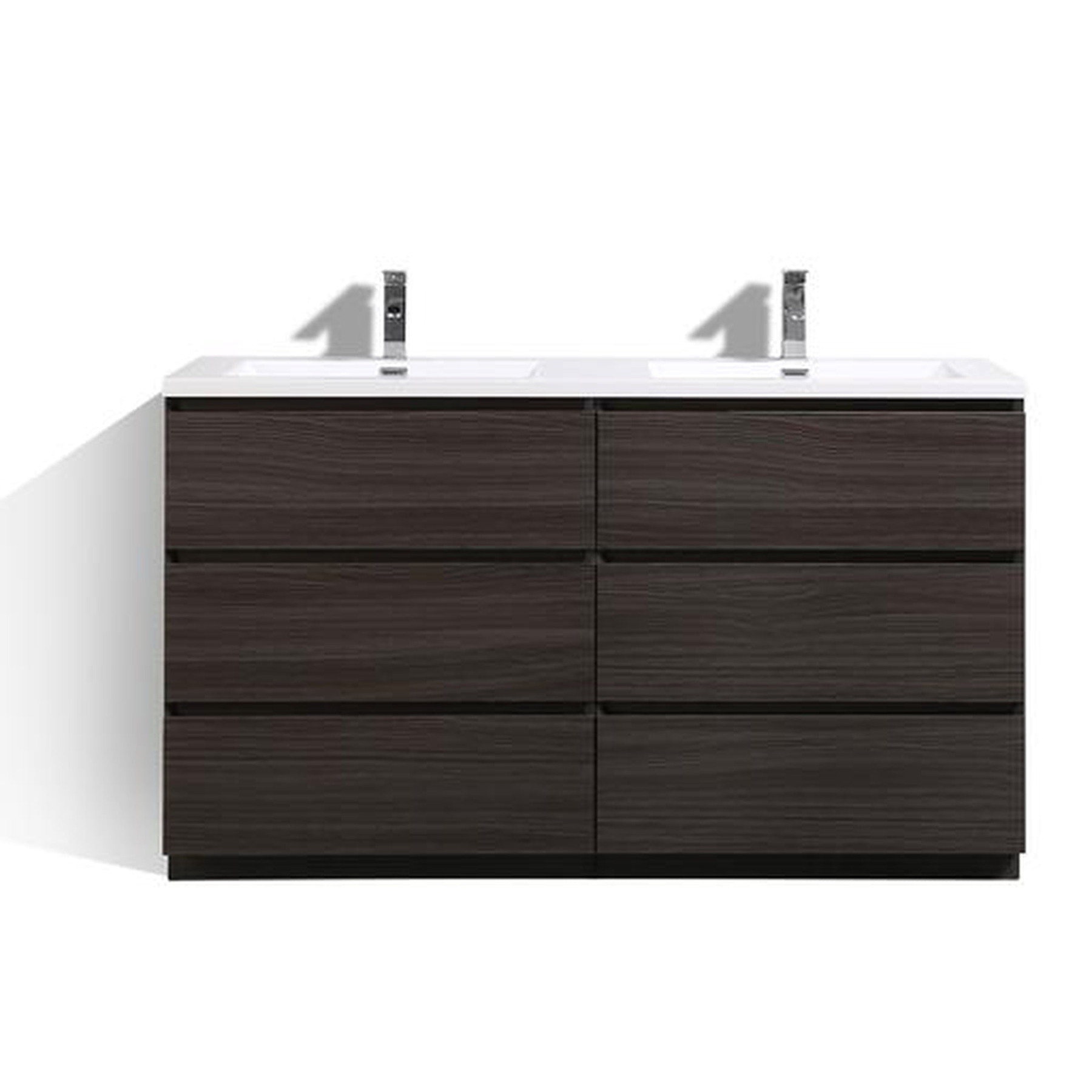 Elysian 60" Dark Gray Oak Freestanding Vanity With Double Reinforced White Acrylic Sinks