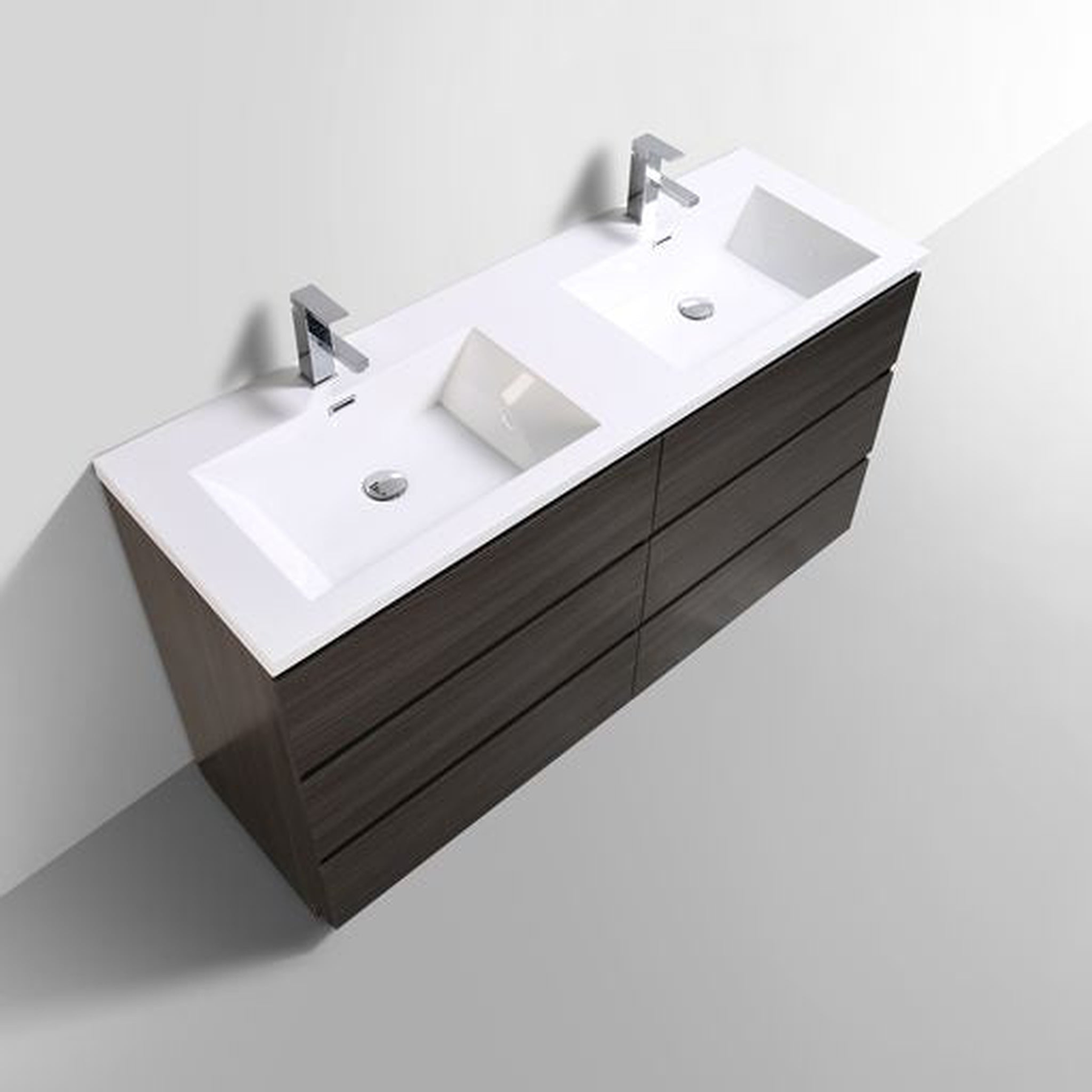 Elysian 60" Dark Gray Oak Freestanding Vanity With Double Reinforced White Acrylic Sinks