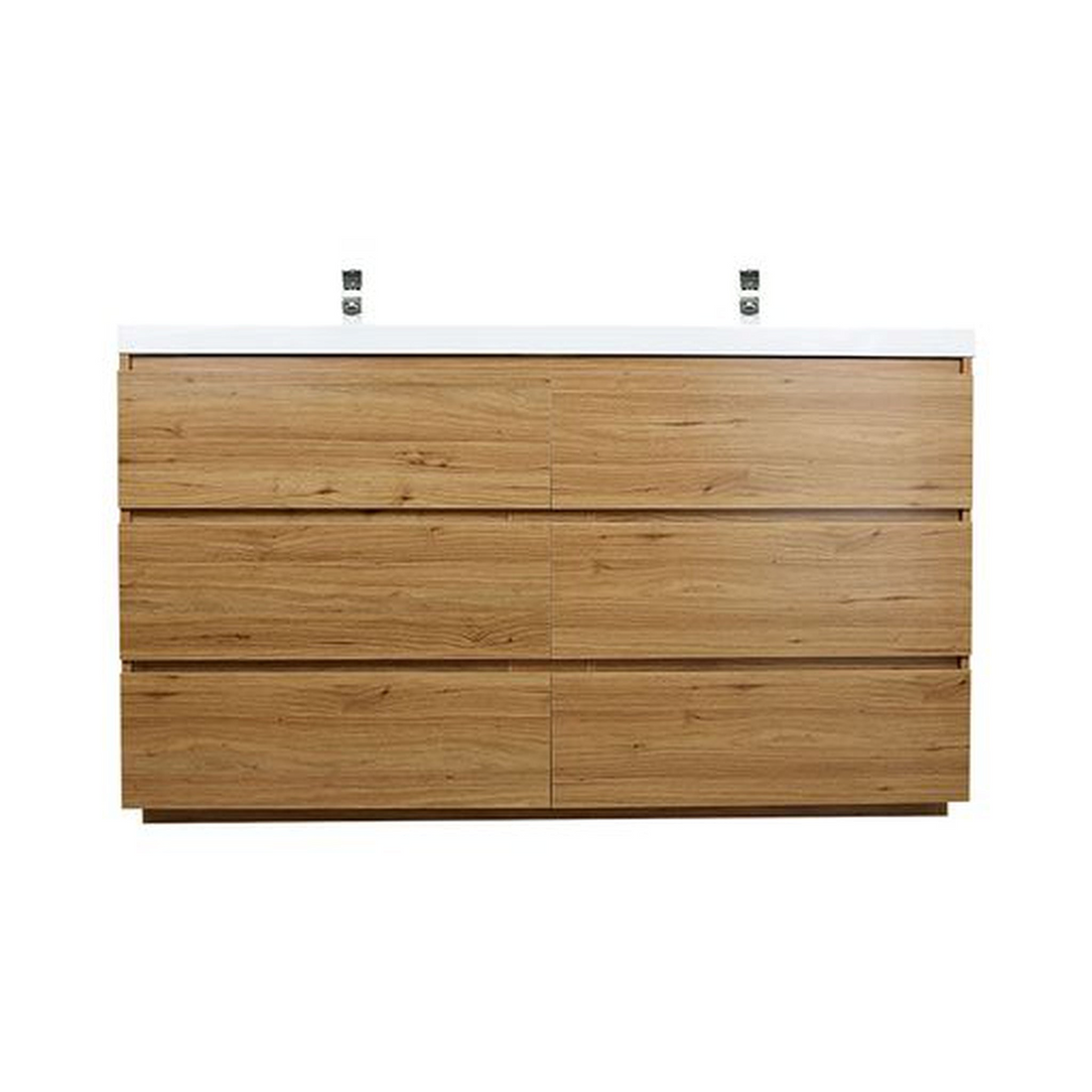 Elysian 60" Nature Oak Freestanding Vanity With Double Reinforced White Acrylic Sinks