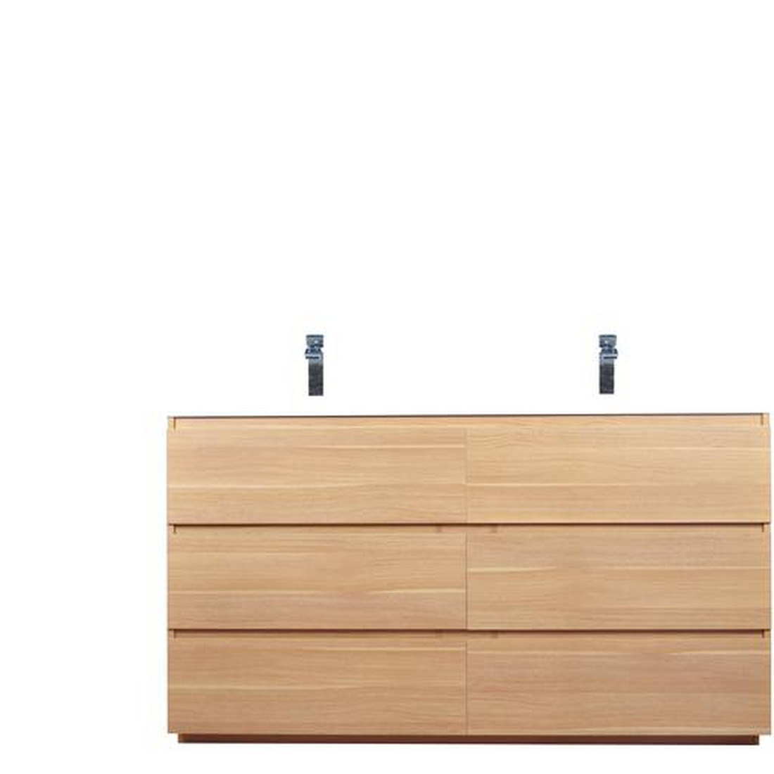 Elysian 60" White Oak Freestanding Vanity With Double Reinforced White Acrylic Sinks