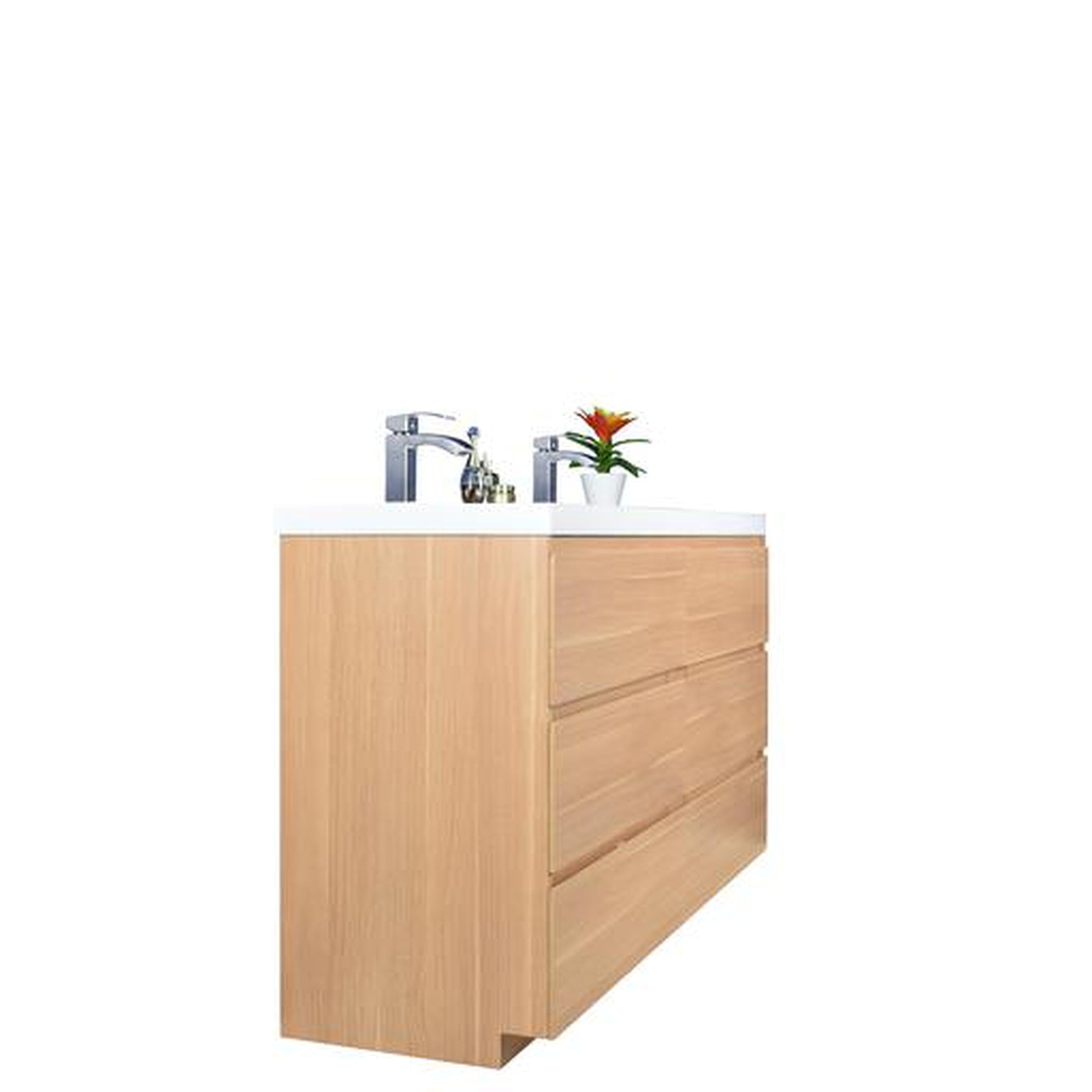 Elysian 60" White Oak Freestanding Vanity With Double Reinforced White Acrylic Sinks