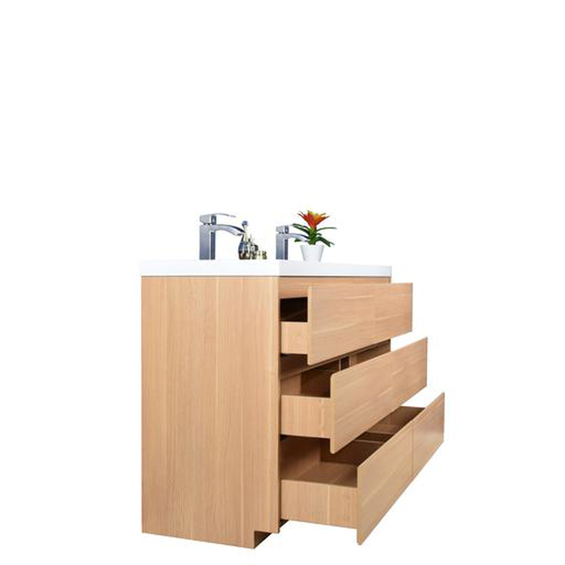 Elysian 60" White Oak Freestanding Vanity With Double Reinforced White Acrylic Sinks