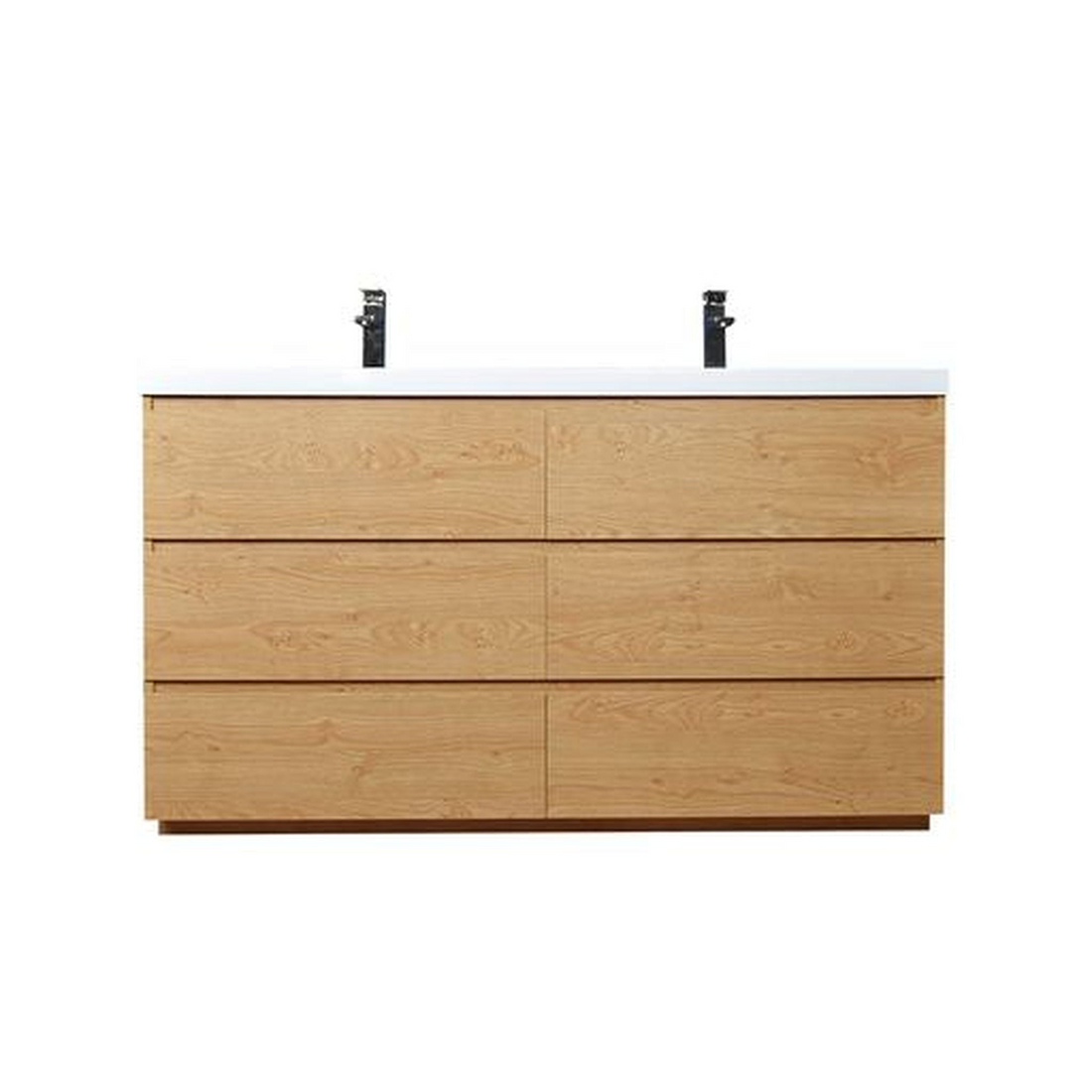 Elysian 60" New England Oak Freestanding Vanity With Double Reinforced White Acrylic Sinks