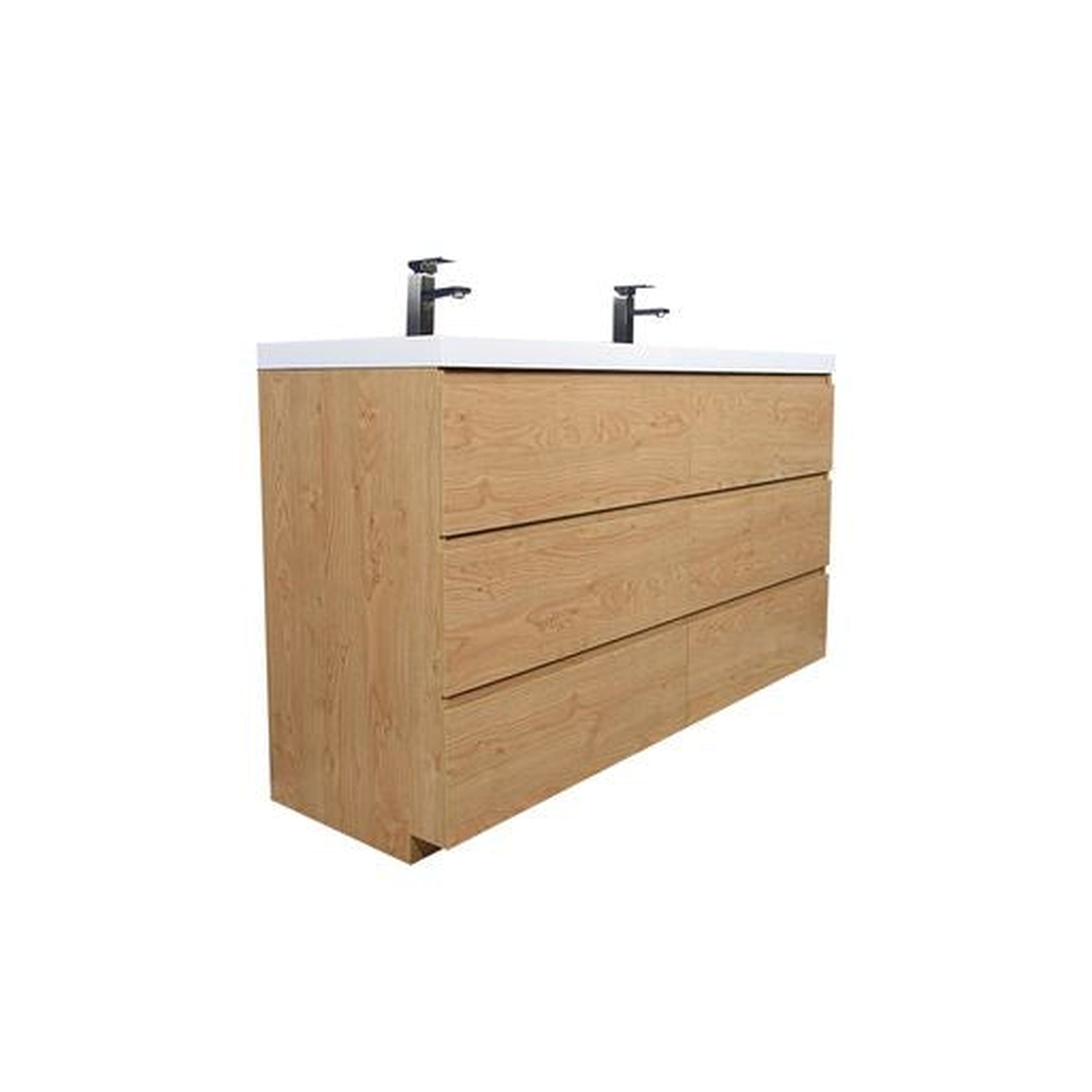 Elysian 60" New England Oak Freestanding Vanity With Double Reinforced White Acrylic Sinks