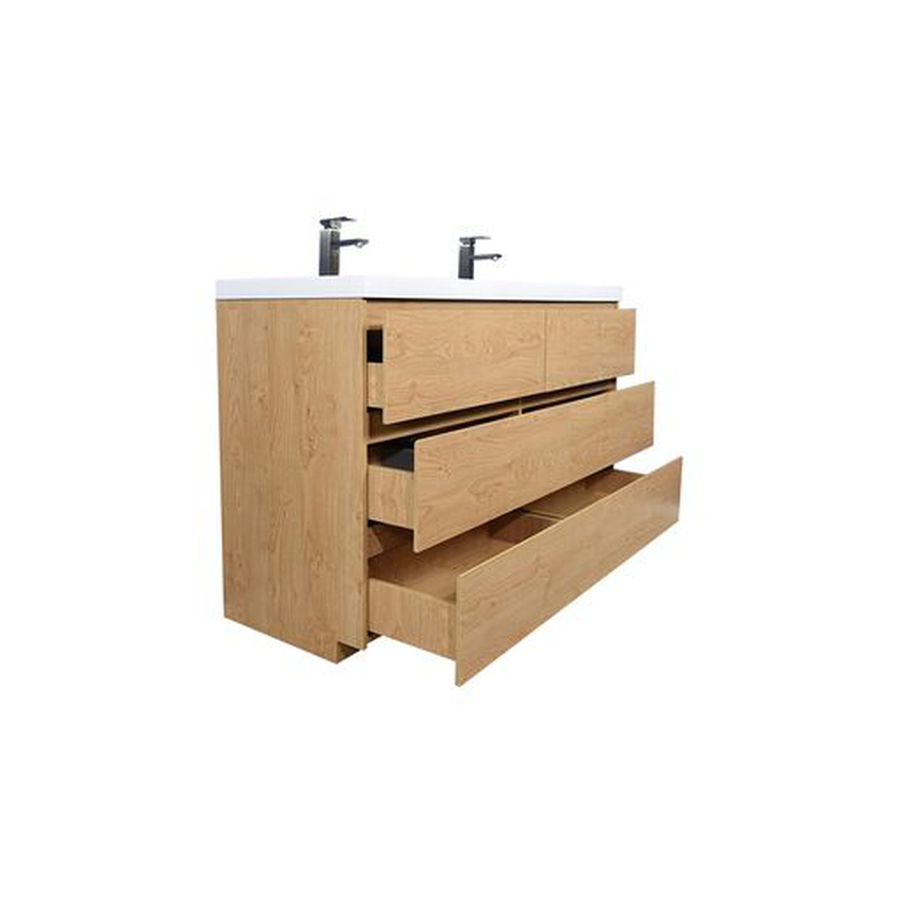 Elysian 60" New England Oak Freestanding Vanity With Double Reinforced White Acrylic Sinks