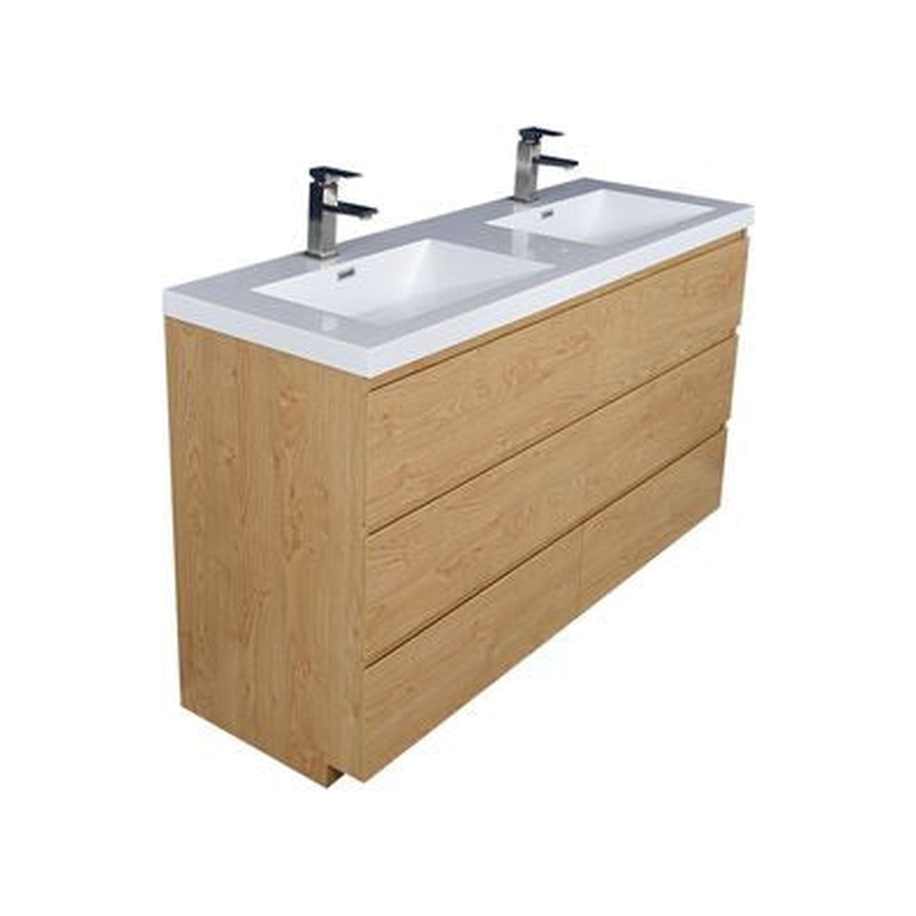 Elysian 60" New England Oak Freestanding Vanity With Double Reinforced White Acrylic Sinks